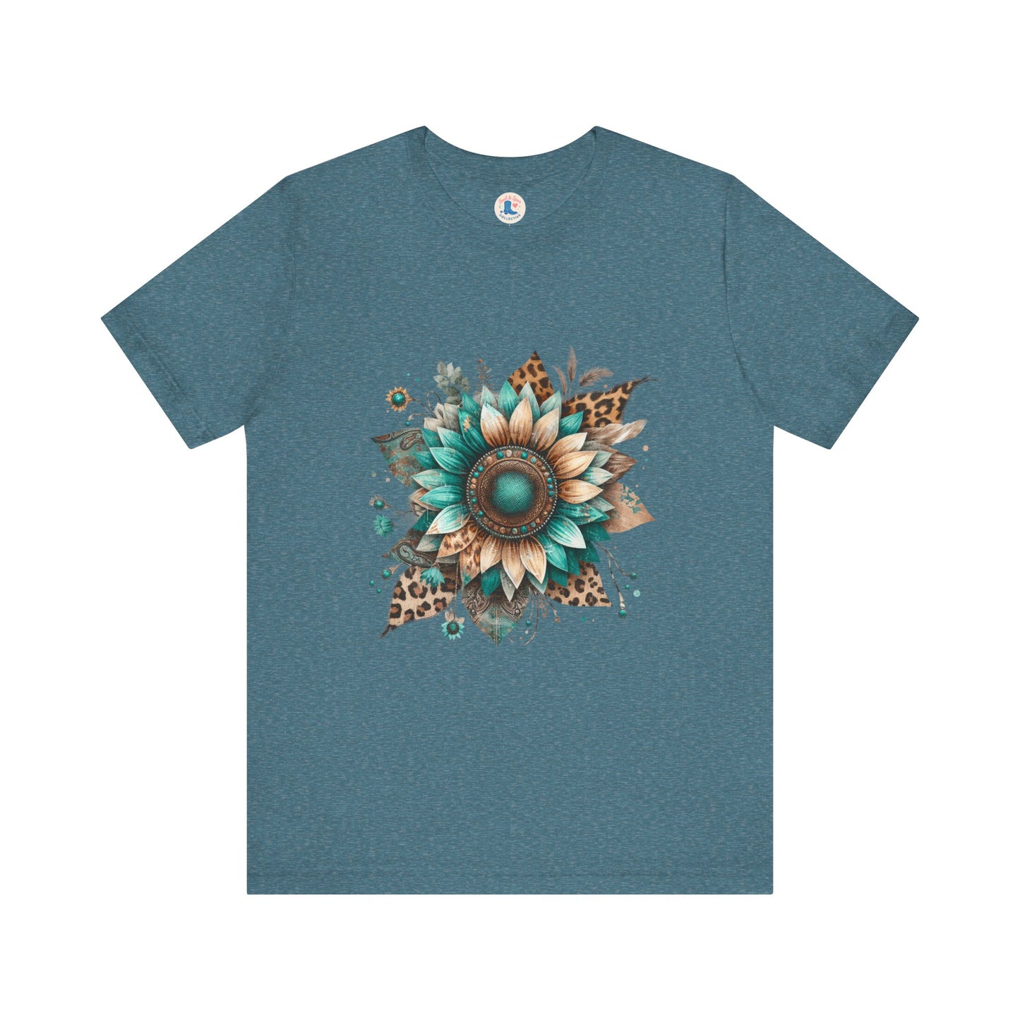 Turquoise Sunflower & Leopard Boho Tee
