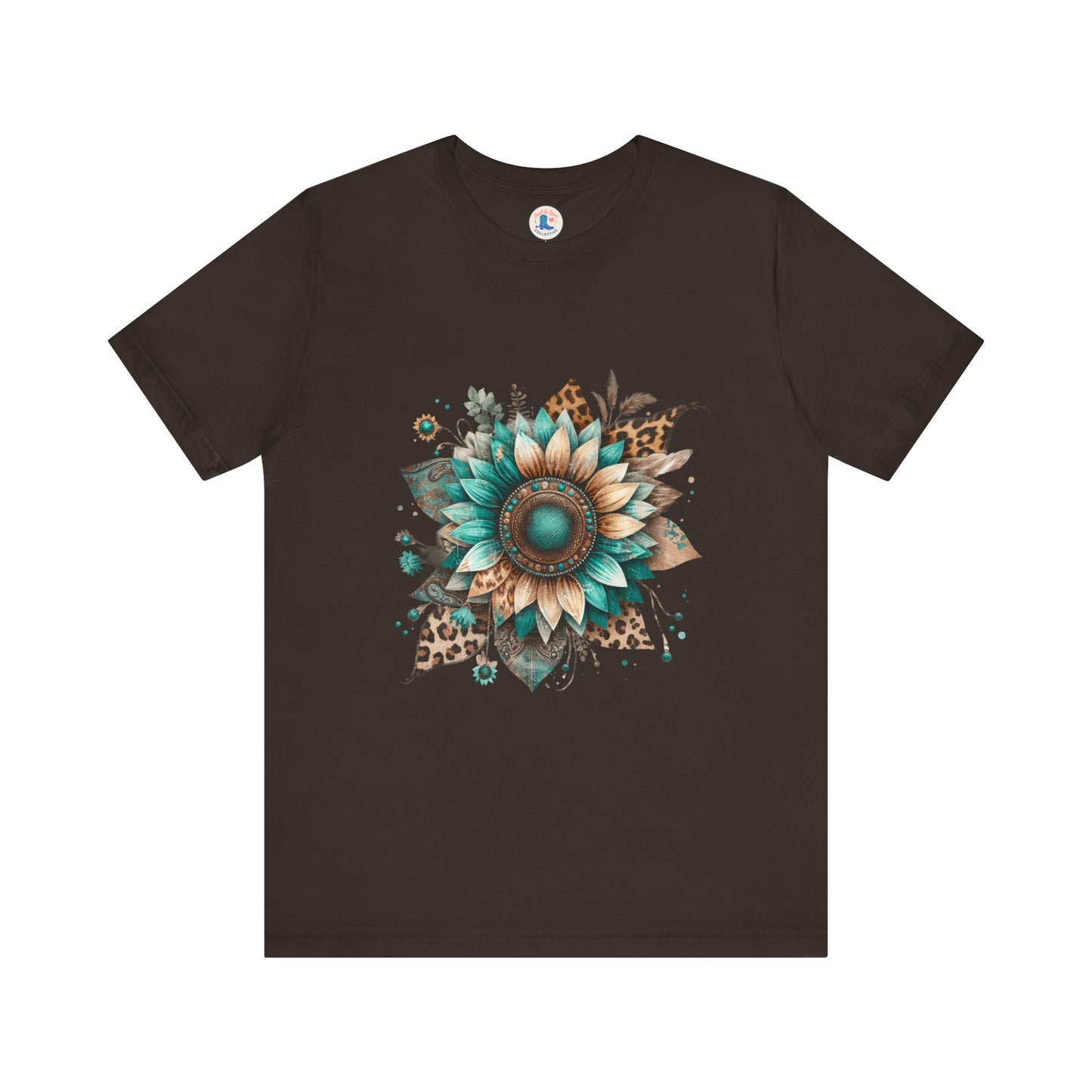 Turquoise Sunflower & Leopard Boho Tee