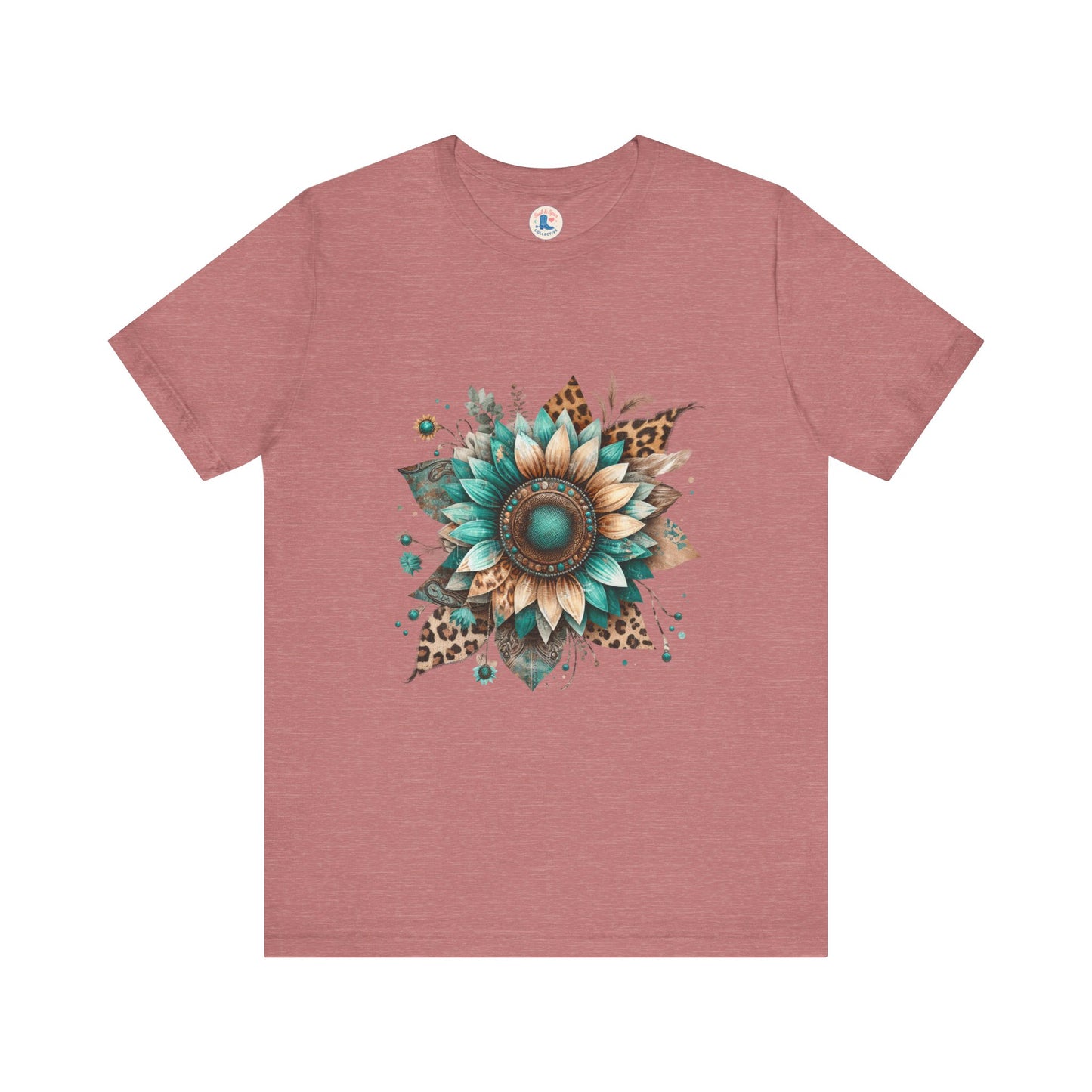 Turquoise Sunflower & Leopard Boho Tee