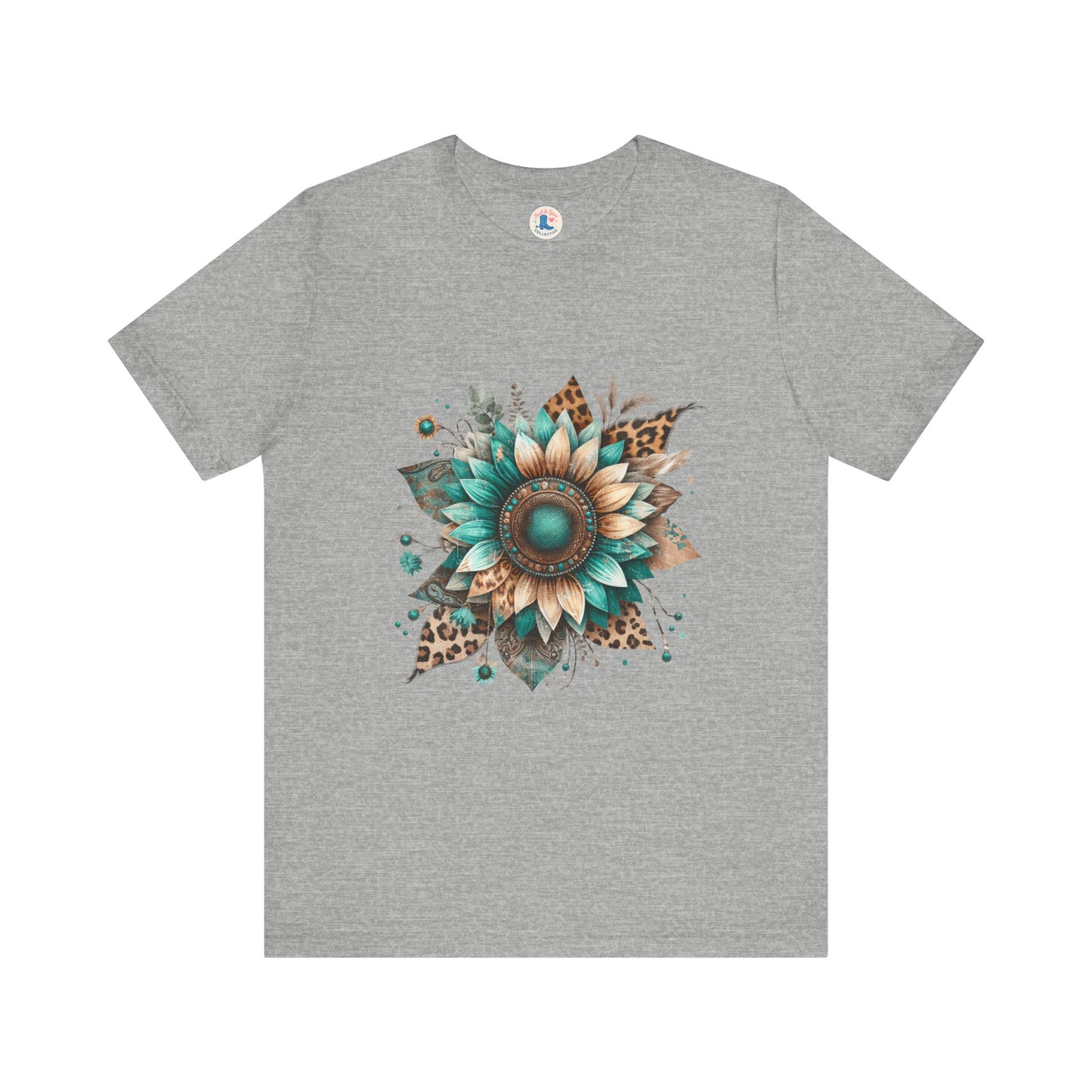 Turquoise Sunflower & Leopard Boho Tee