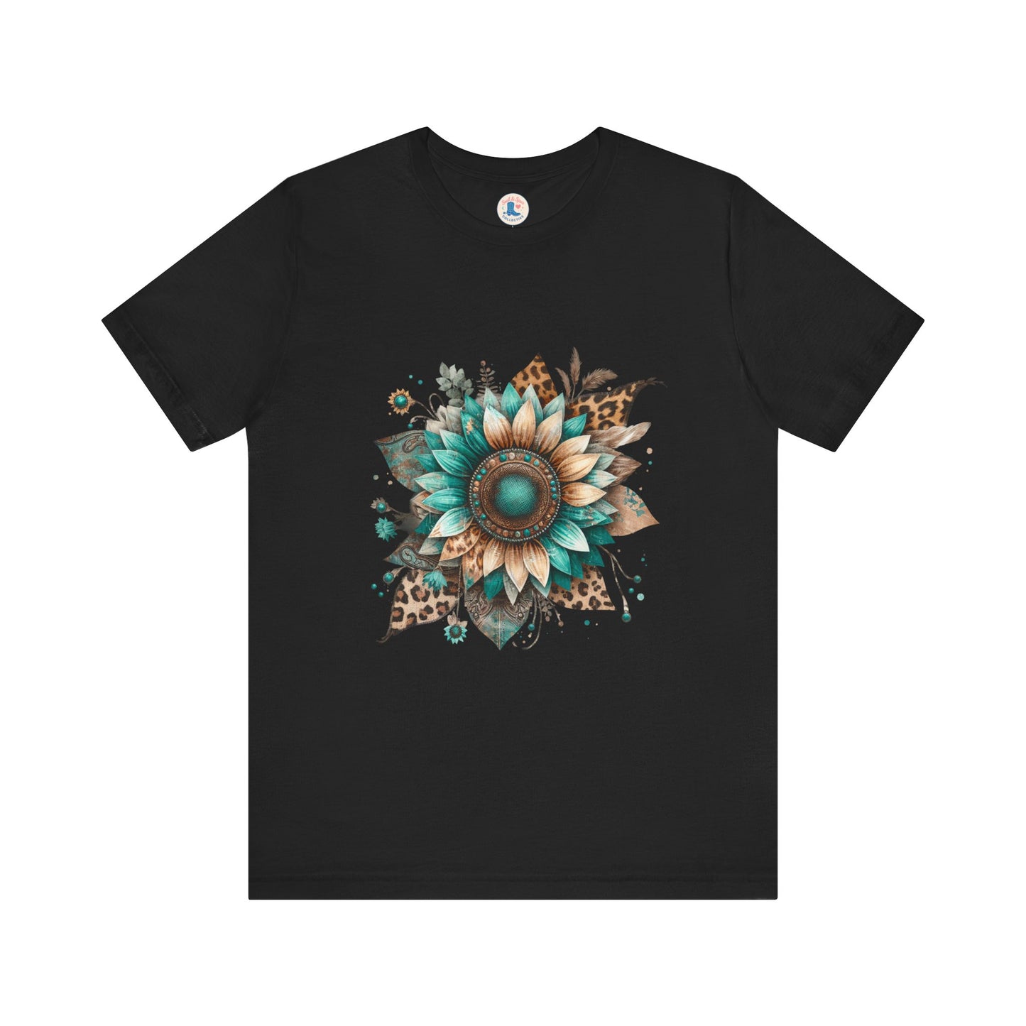 Turquoise Sunflower & Leopard Boho Tee