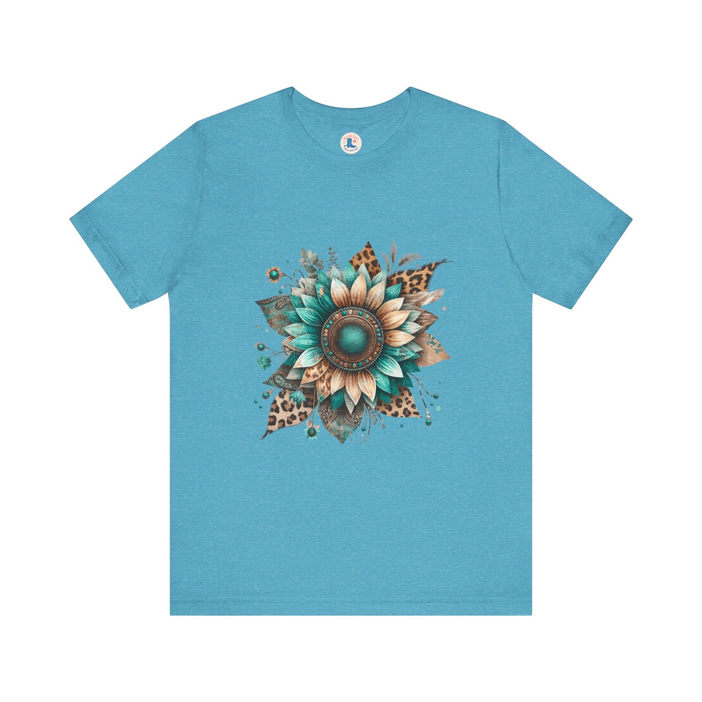 Turquoise Sunflower & Leopard Boho Tee