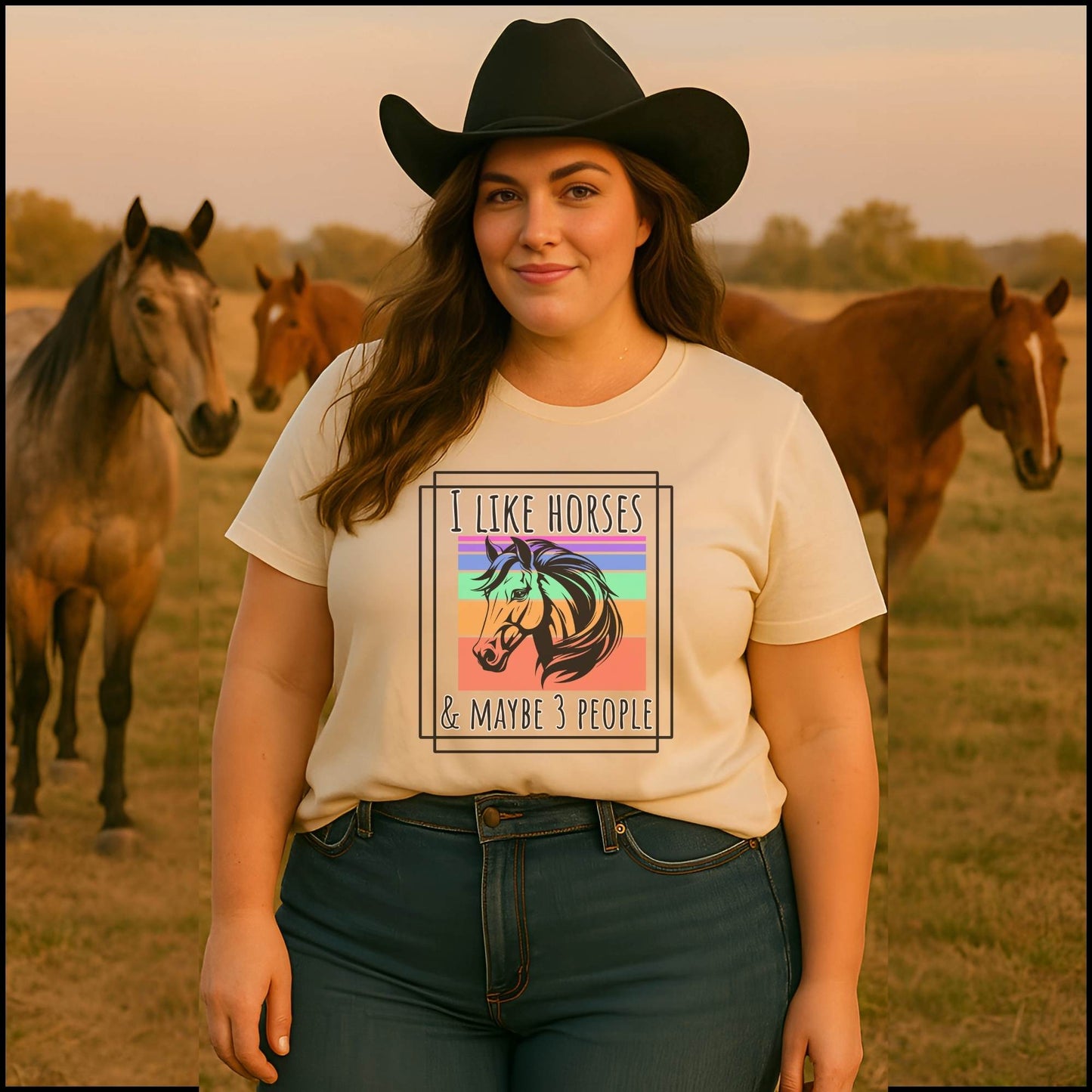 "I Like Horses & Maybe 3 People" Funny Retro Horse Lover T-Shirt