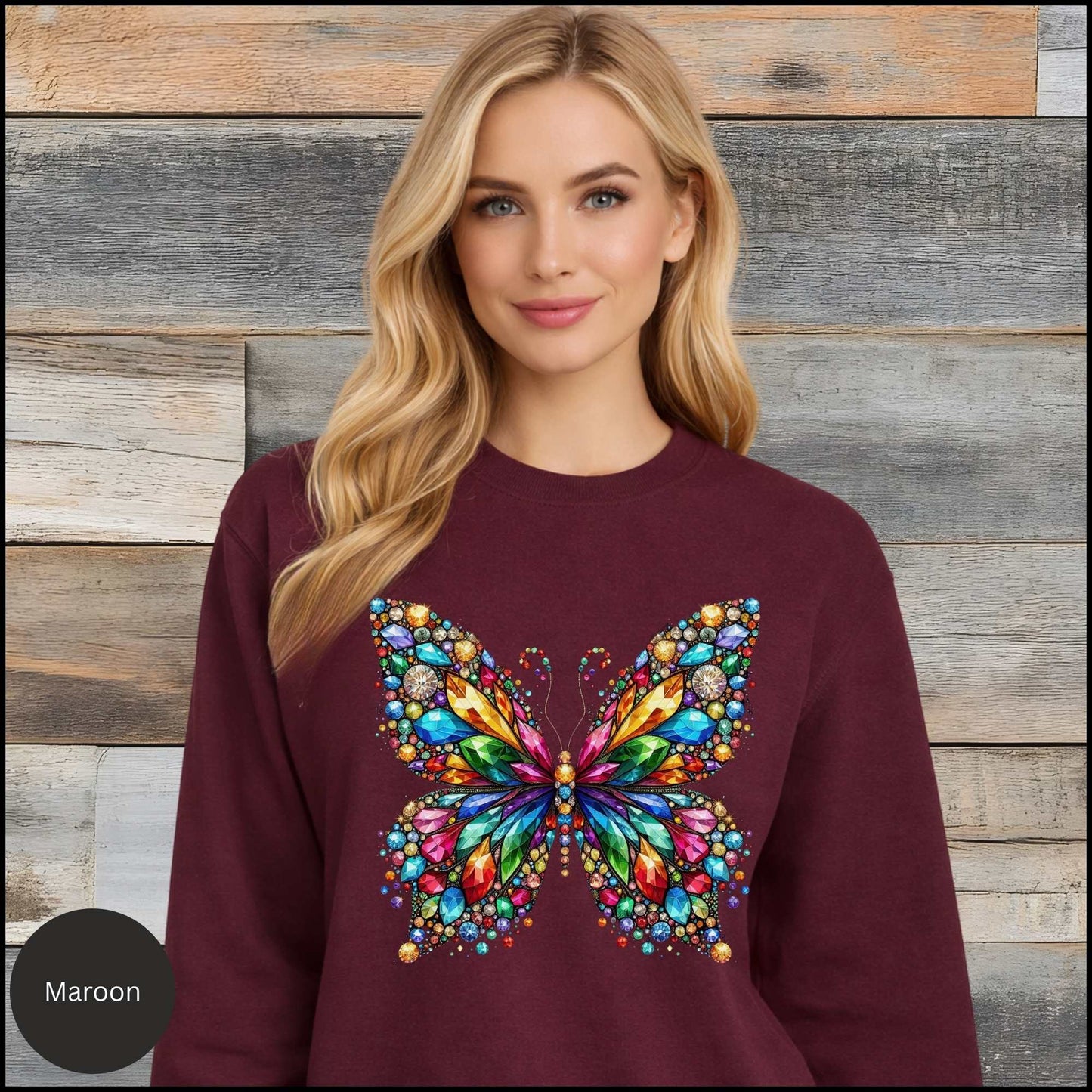 Colorful Butterfly Sweatshirt, Crystal Gem Butterfly Crewneck, Vibrant Butterfly Art Shirt, Butterfly Lover Gift