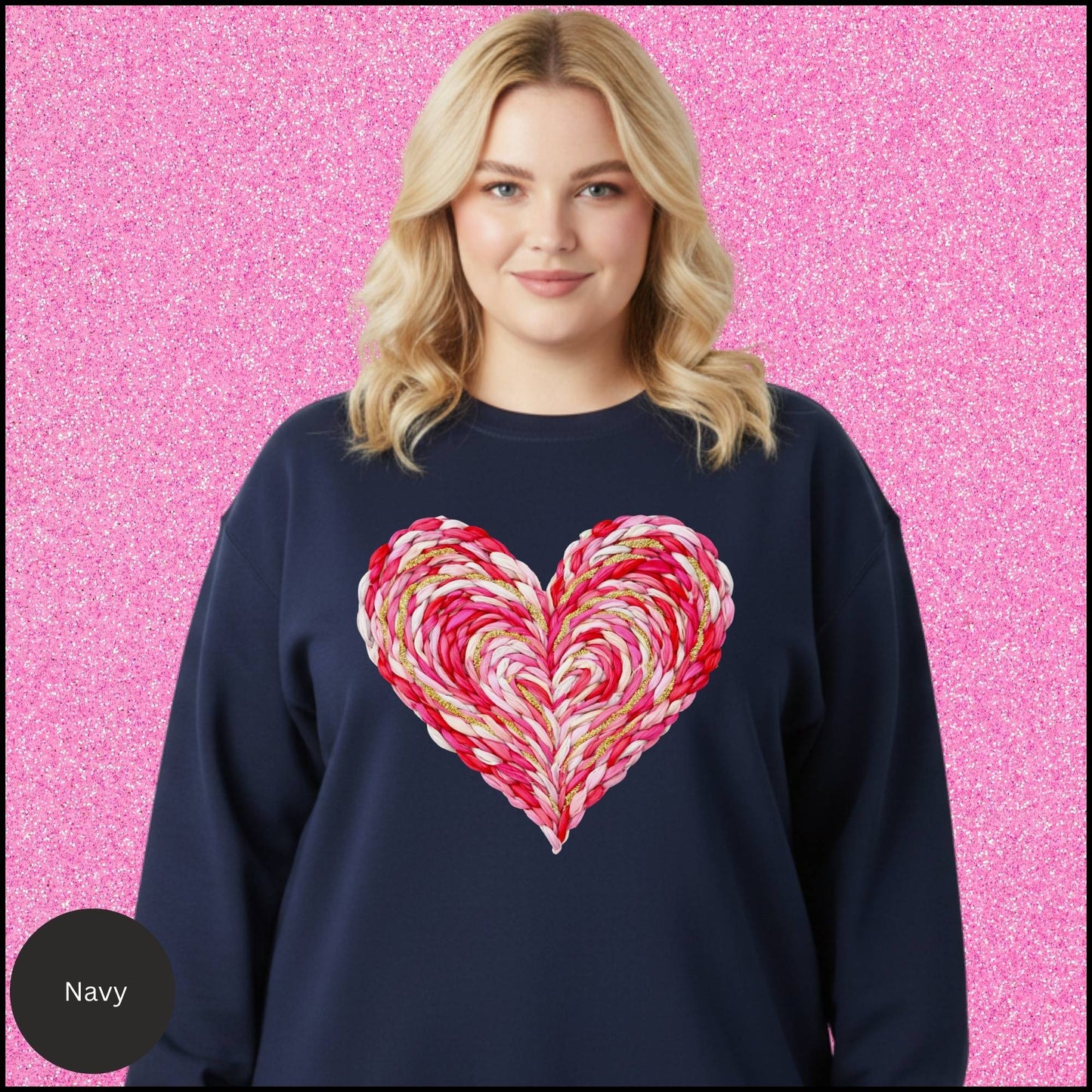 Braided Heart Love Sweatshirt β Textured Pink Heart Cozy Valentine Crewneck