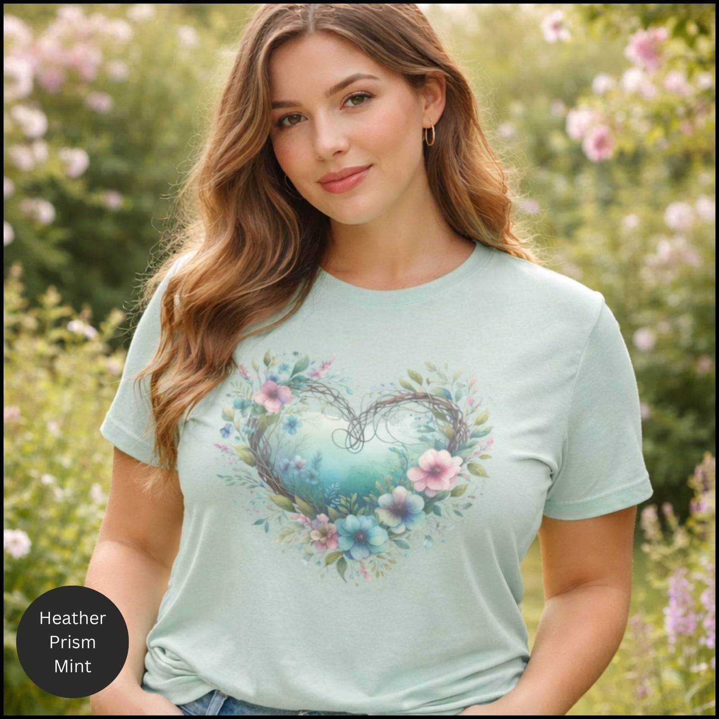 Floral Heart Wreath Graphic Tee β Soft Cottagecore Boho Floral Heart T-Shirt