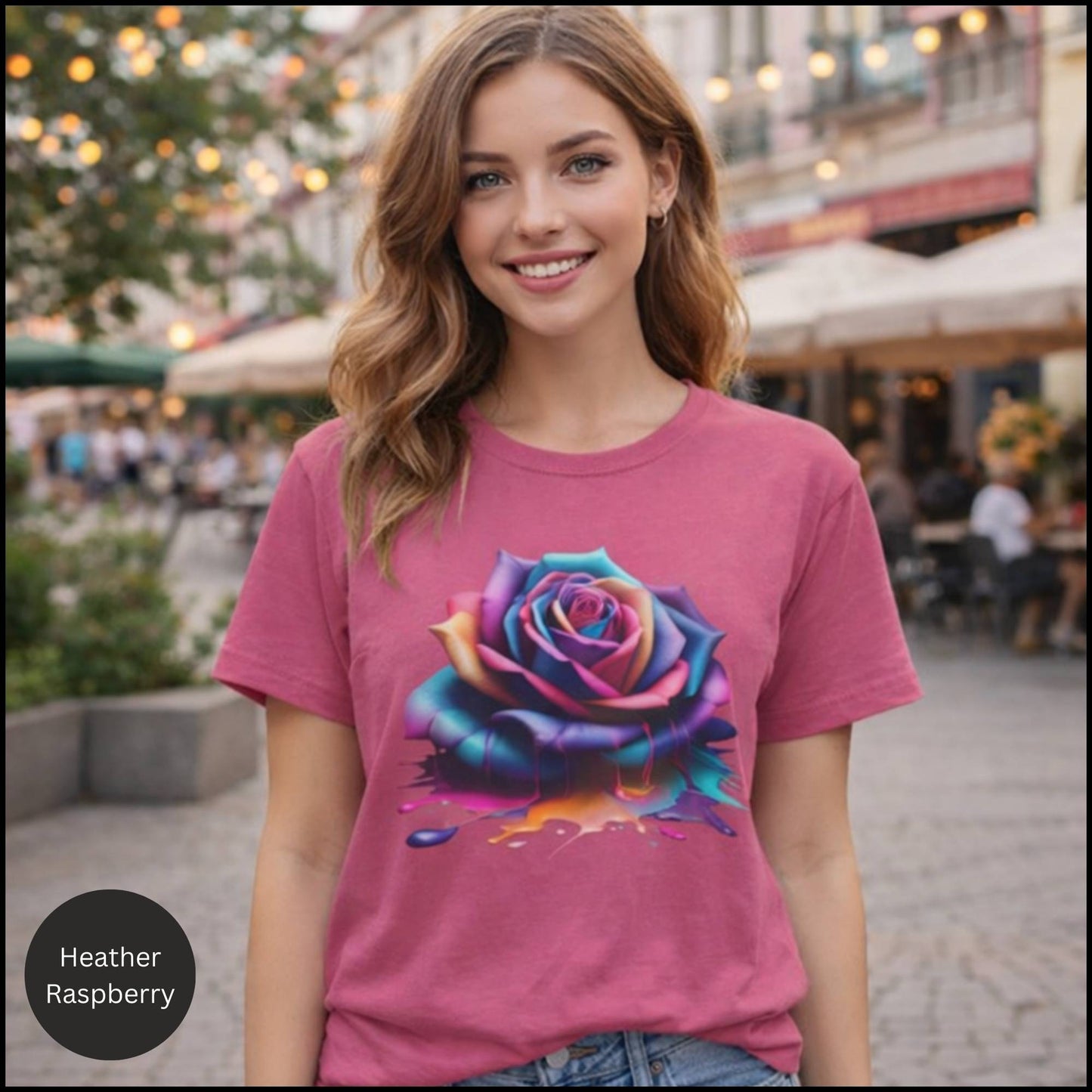 Vibrant Rainbow Rose Graphic Tee β Colorful Artistic Floral Statement T-Shirt