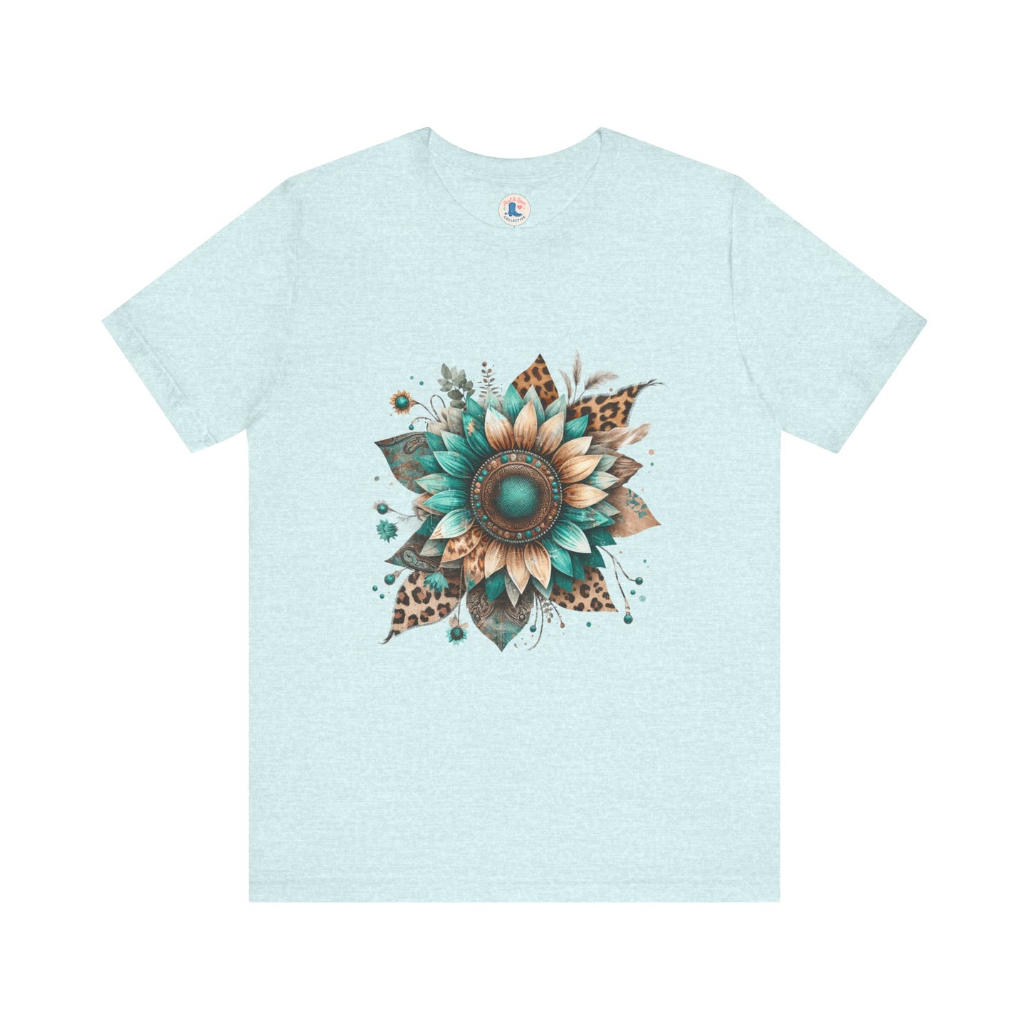 Turquoise Sunflower & Leopard Boho Tee