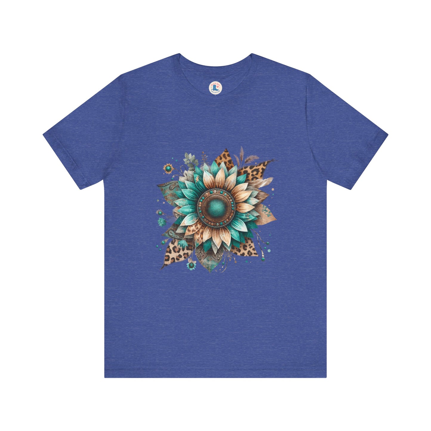 Turquoise Sunflower & Leopard Boho Tee