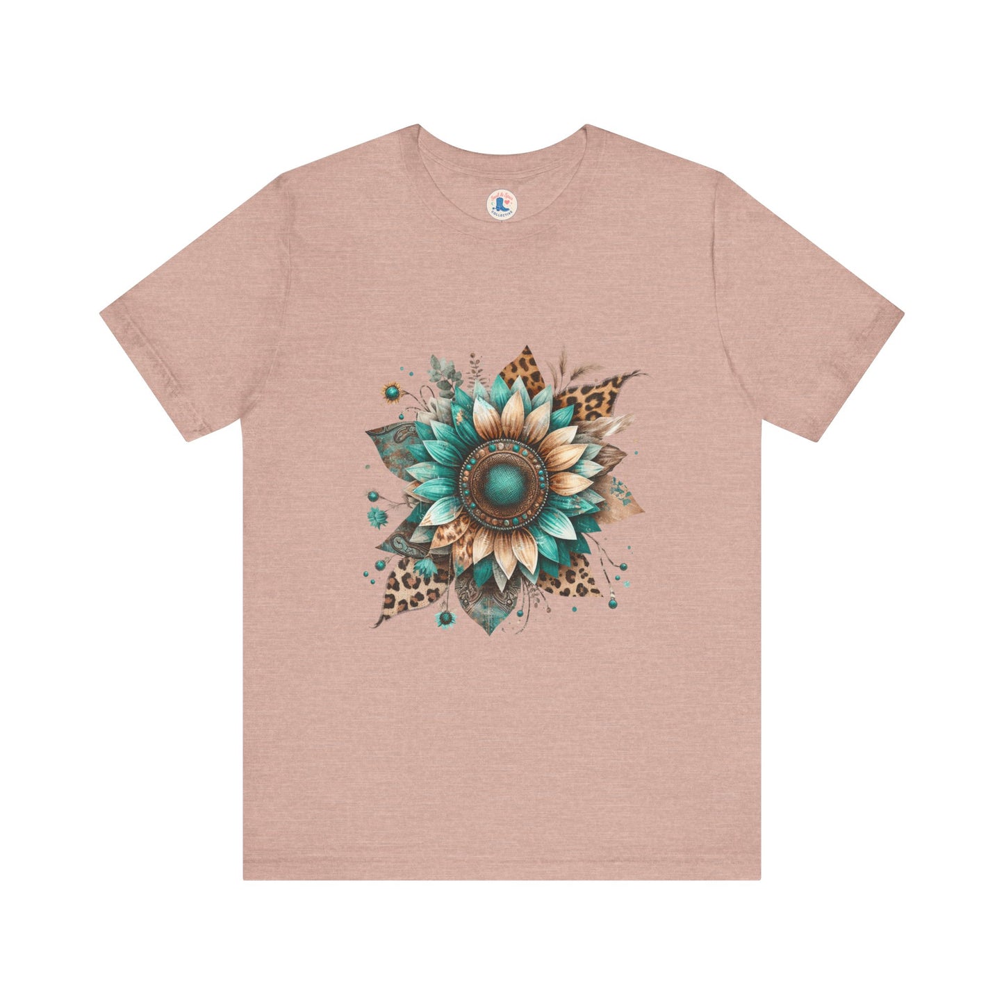 Turquoise Sunflower & Leopard Boho Tee