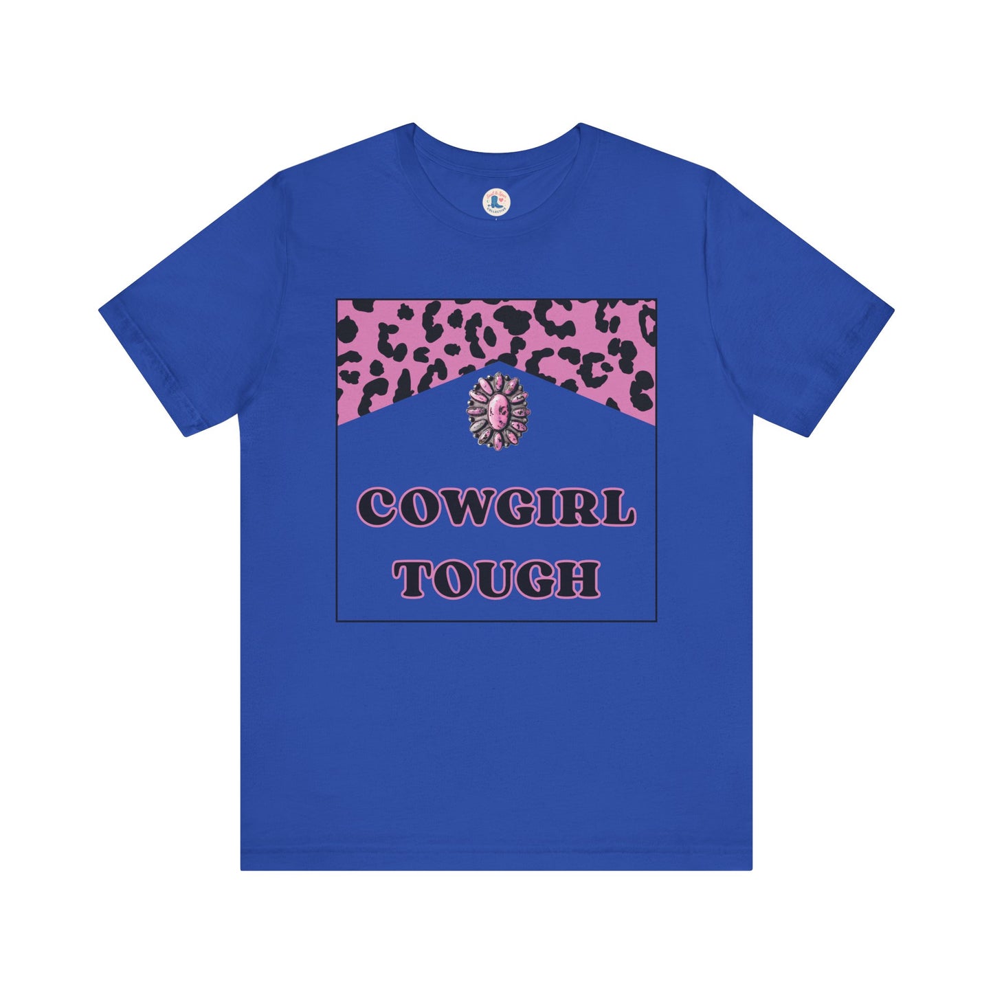 “Cowgirl Tough” Pink Leopard Rodeo Tee
