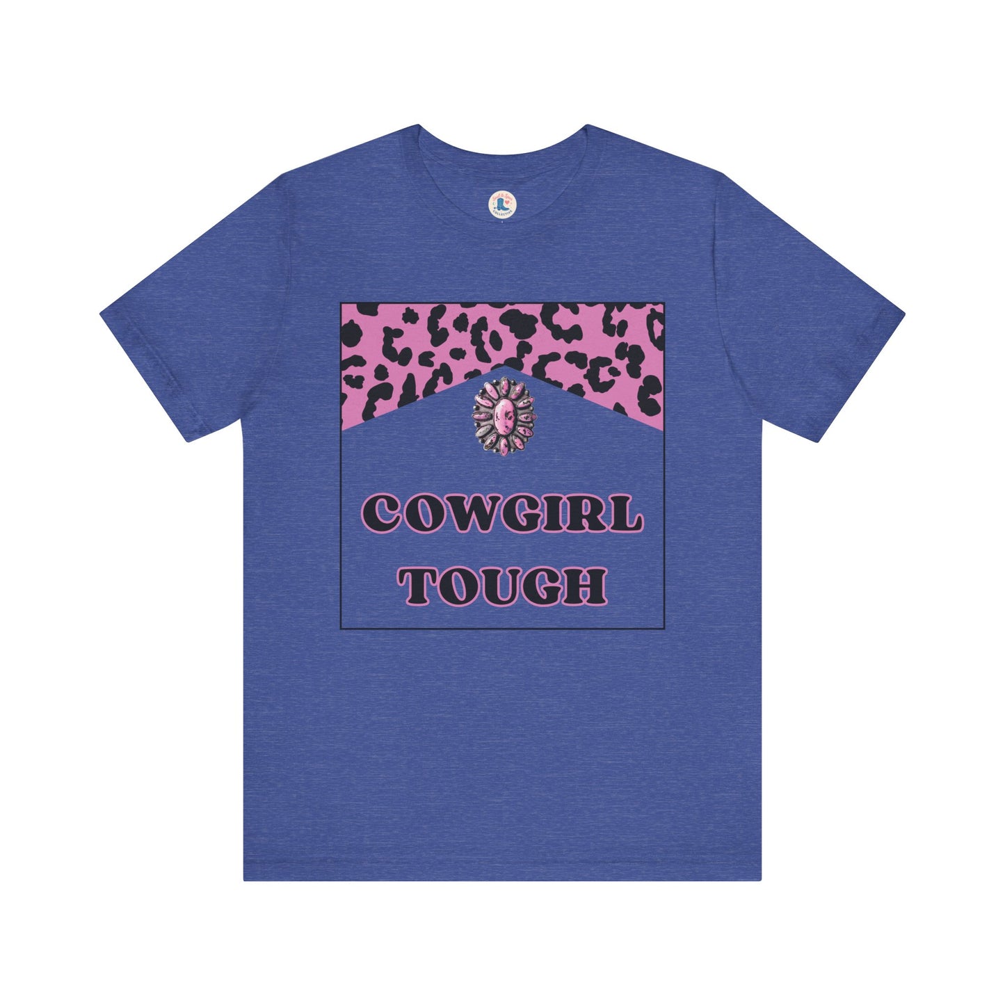 “Cowgirl Tough” Pink Leopard Rodeo Tee