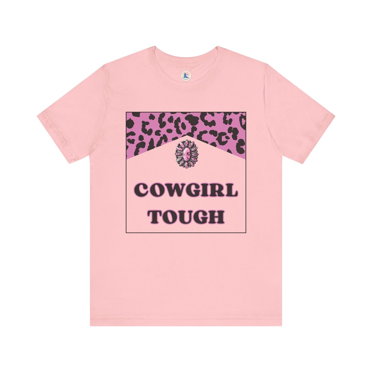 “Cowgirl Tough” Pink Leopard Rodeo Tee