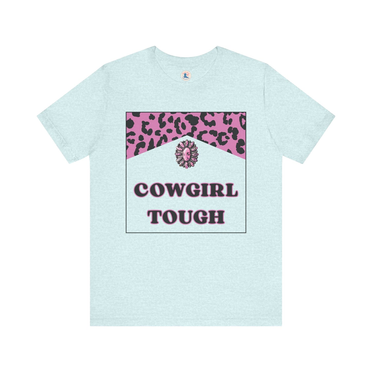 “Cowgirl Tough” Pink Leopard Rodeo Tee