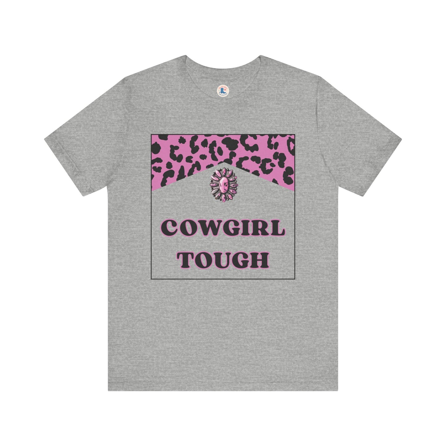 “Cowgirl Tough” Pink Leopard Rodeo Tee
