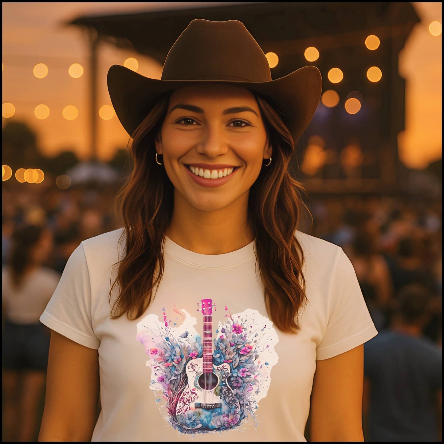 Watercolor Guitar T-Shirt – Artistic Boho Floral Music Tee