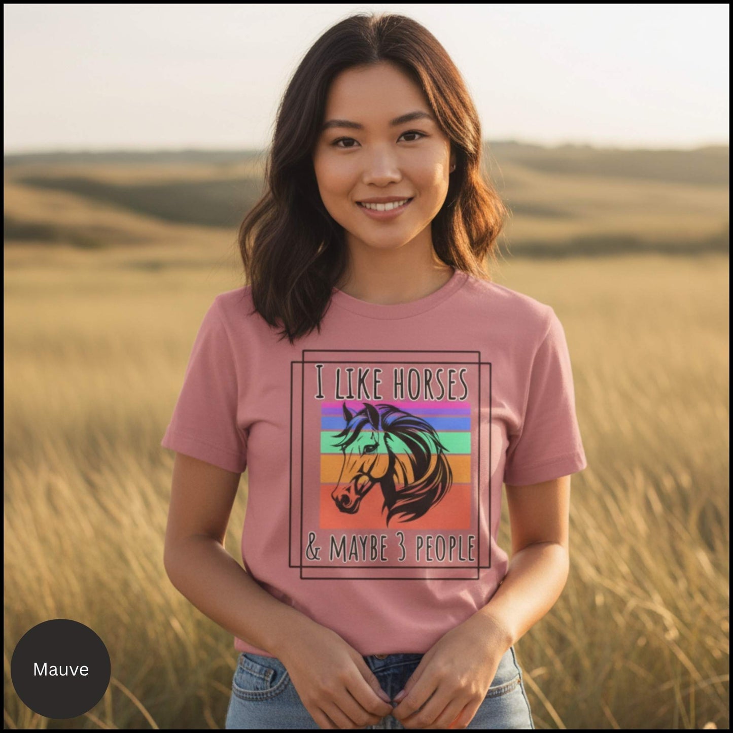 "I Like Horses & Maybe 3 People" Funny Retro Horse Lover T-Shirt