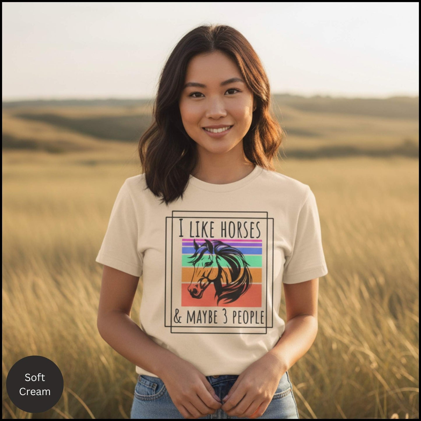 "I Like Horses & Maybe 3 People" Funny Retro Horse Lover T-Shirt