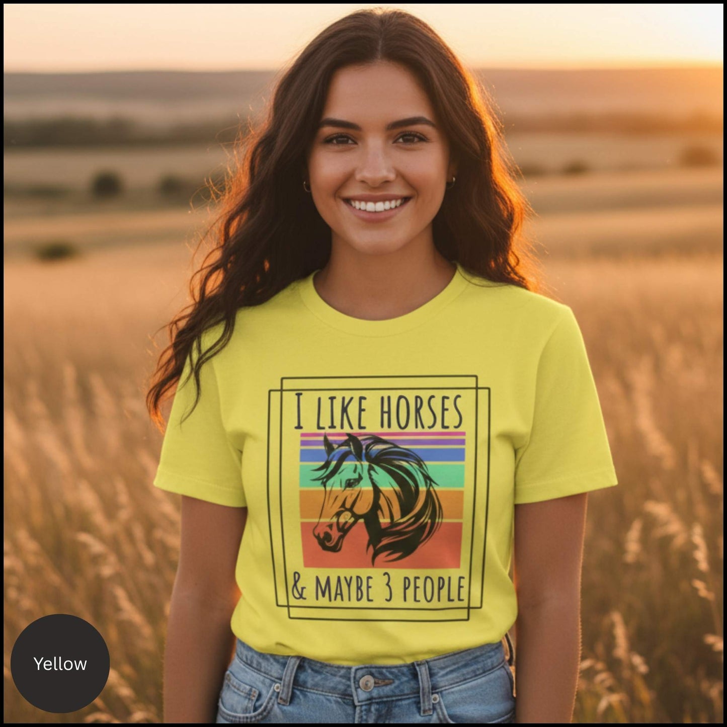 "I Like Horses & Maybe 3 People" Funny Retro Horse Lover T-Shirt