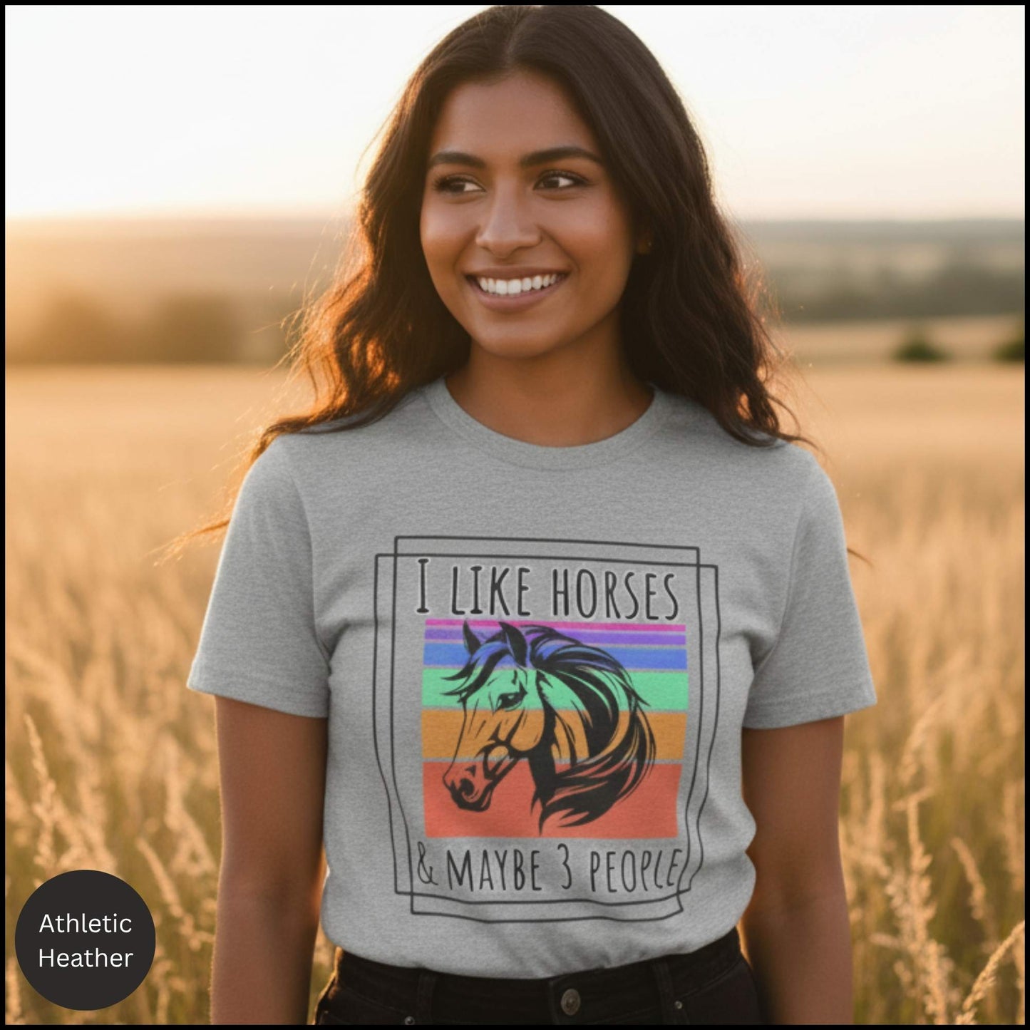"I Like Horses & Maybe 3 People" Funny Retro Horse Lover T-Shirt