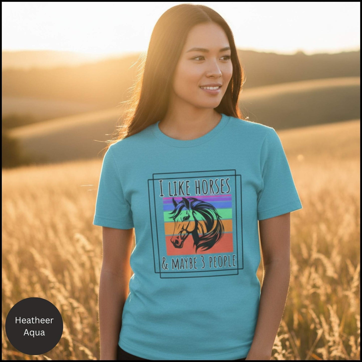 "I Like Horses & Maybe 3 People" Funny Retro Horse Lover T-Shirt