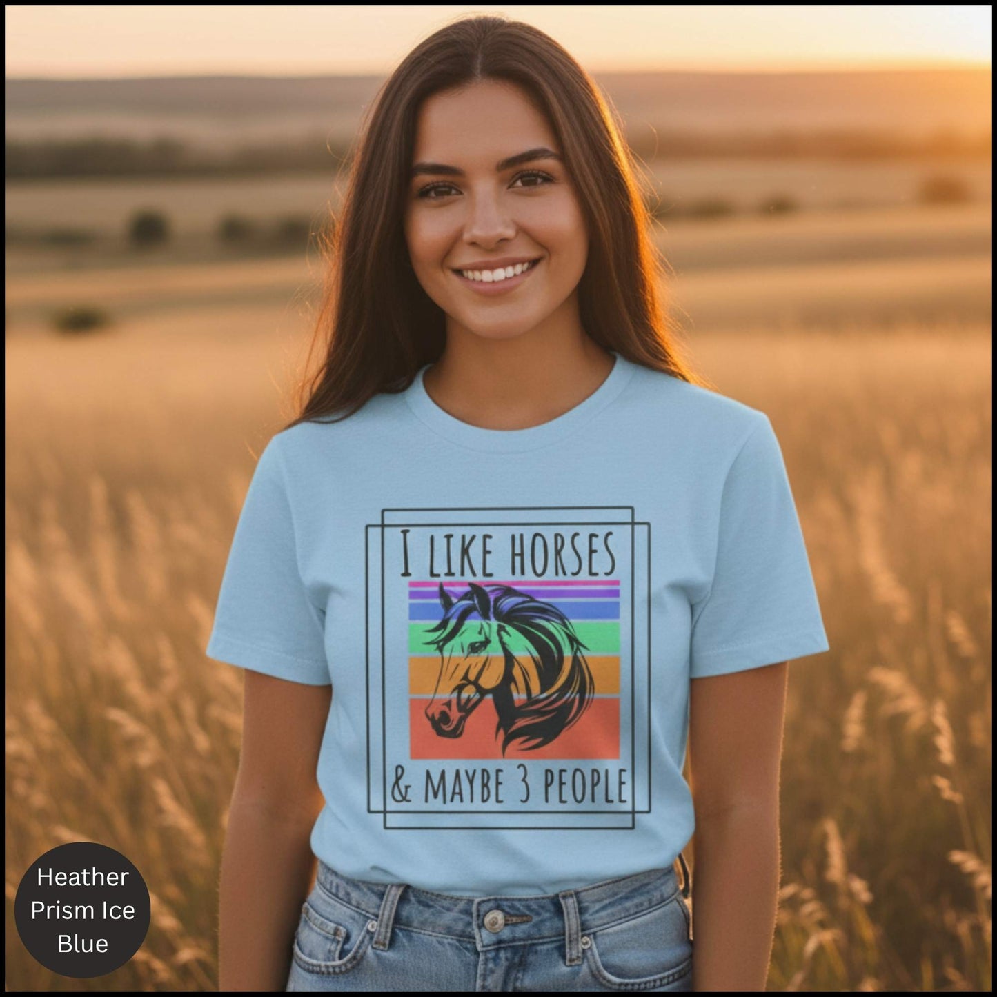 "I Like Horses & Maybe 3 People" Funny Retro Horse Lover T-Shirt