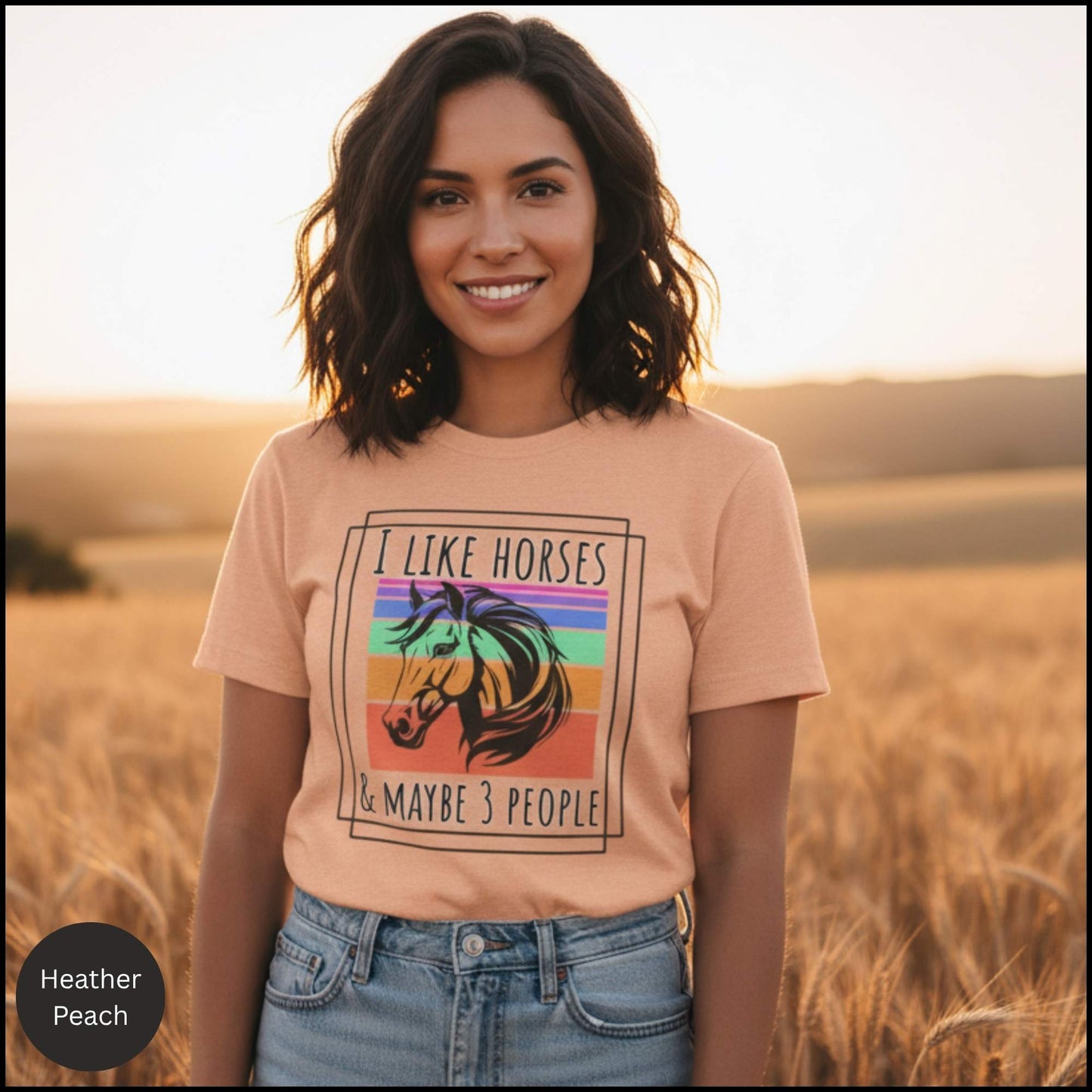 "I Like Horses & Maybe 3 People" Funny Retro Horse Lover T-Shirt