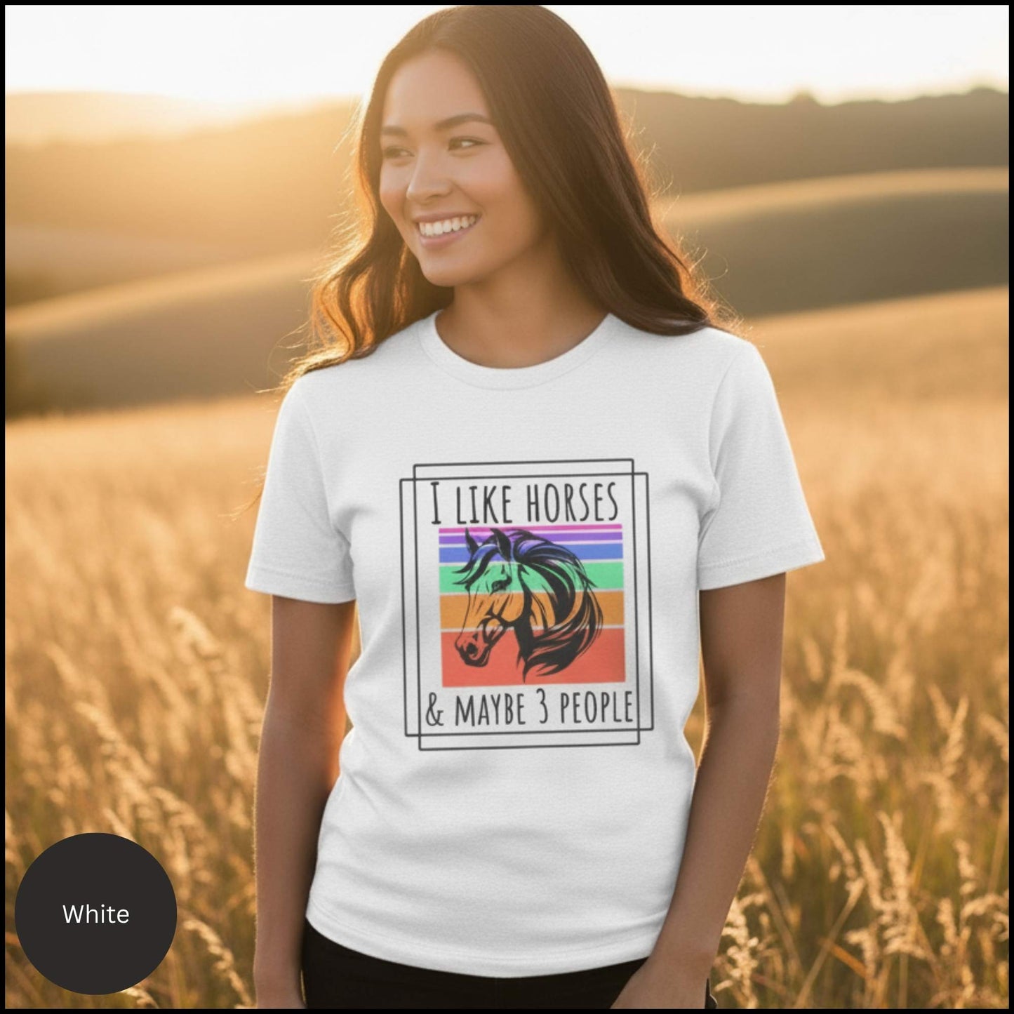 "I Like Horses & Maybe 3 People" Funny Retro Horse Lover T-Shirt
