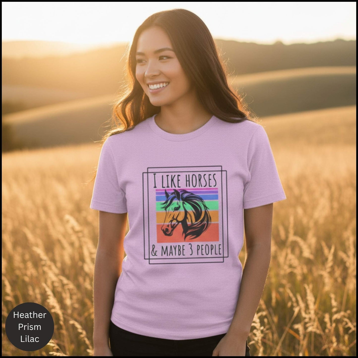 "I Like Horses & Maybe 3 People" Funny Retro Horse Lover T-Shirt