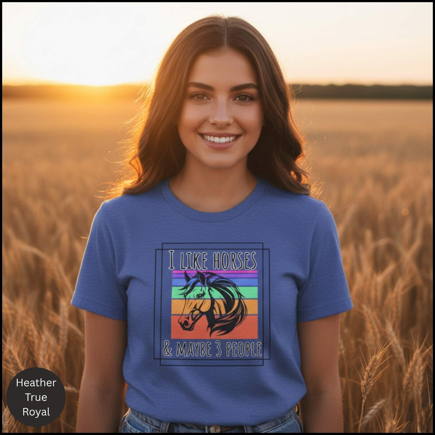 "I Like Horses & Maybe 3 People" Funny Retro Horse Lover T-Shirt