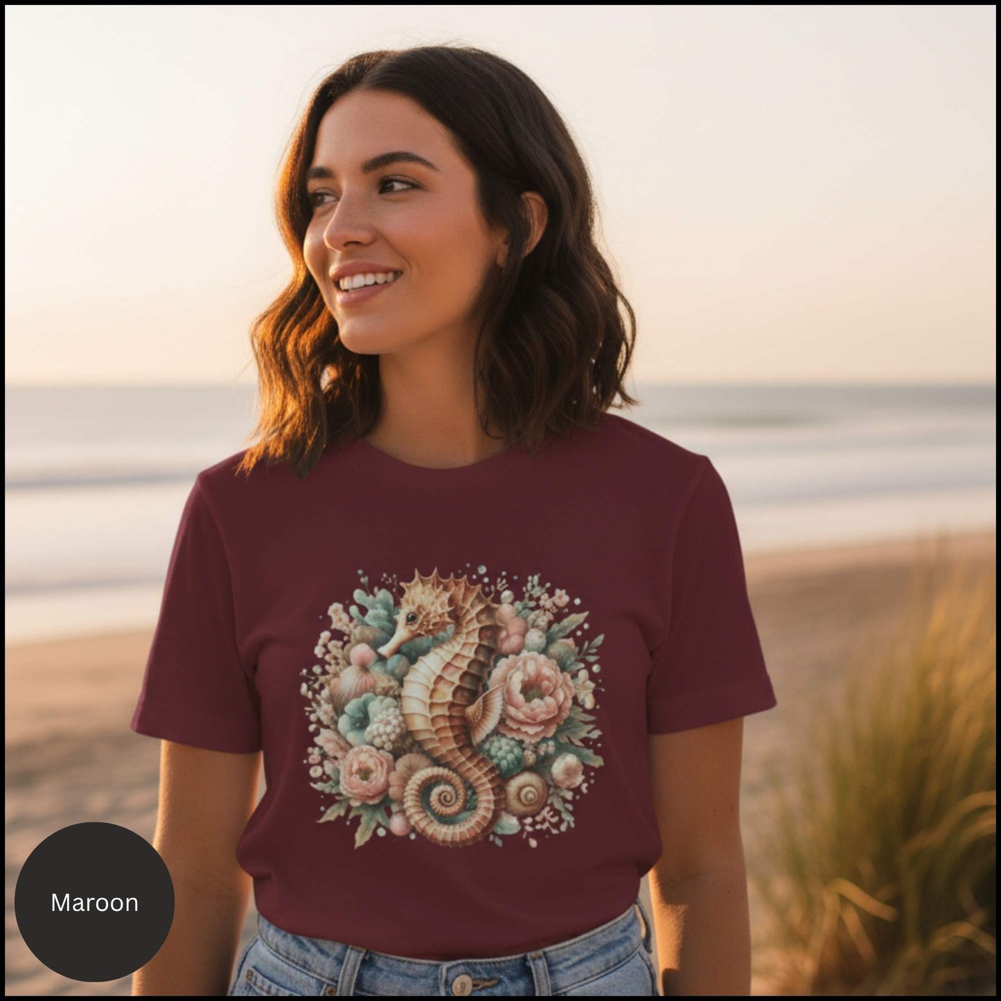 Coastal Bloom Seahorse Tee