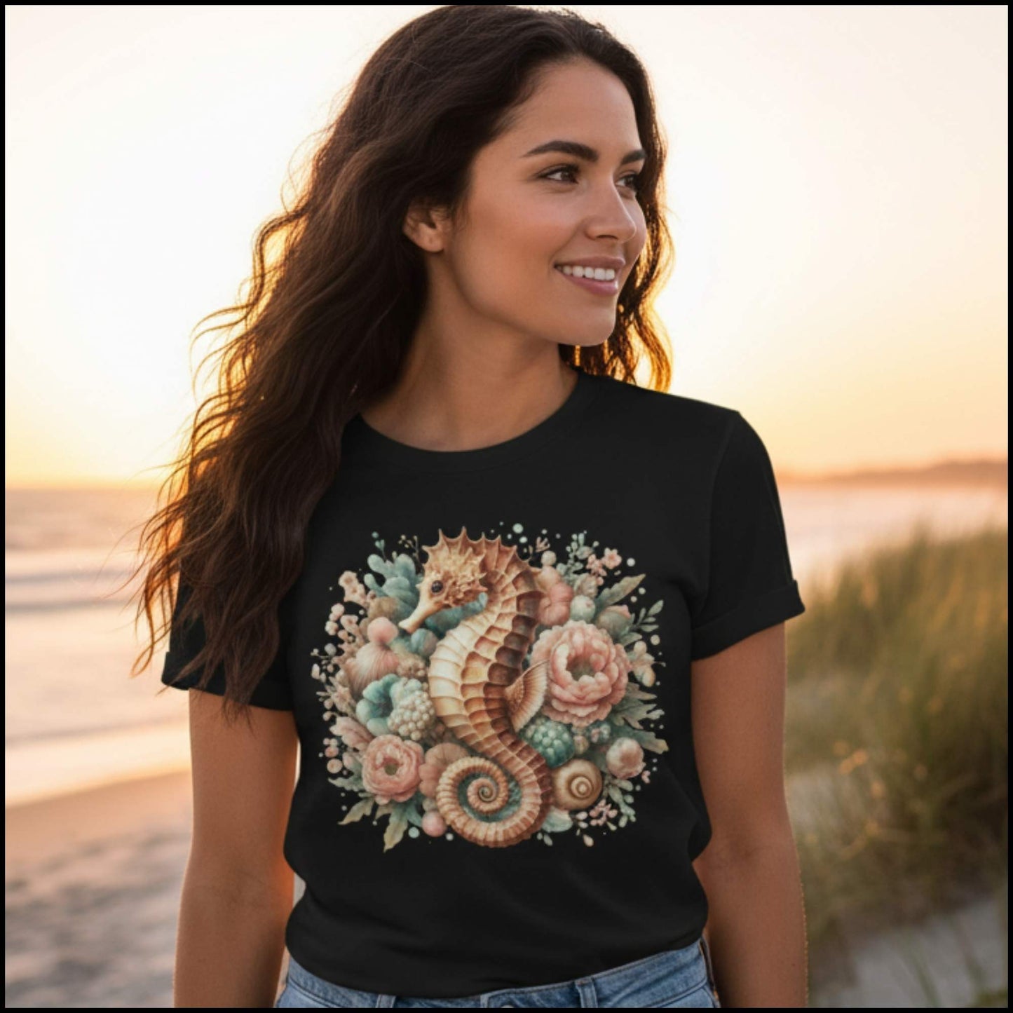 Coastal Bloom Seahorse Tee