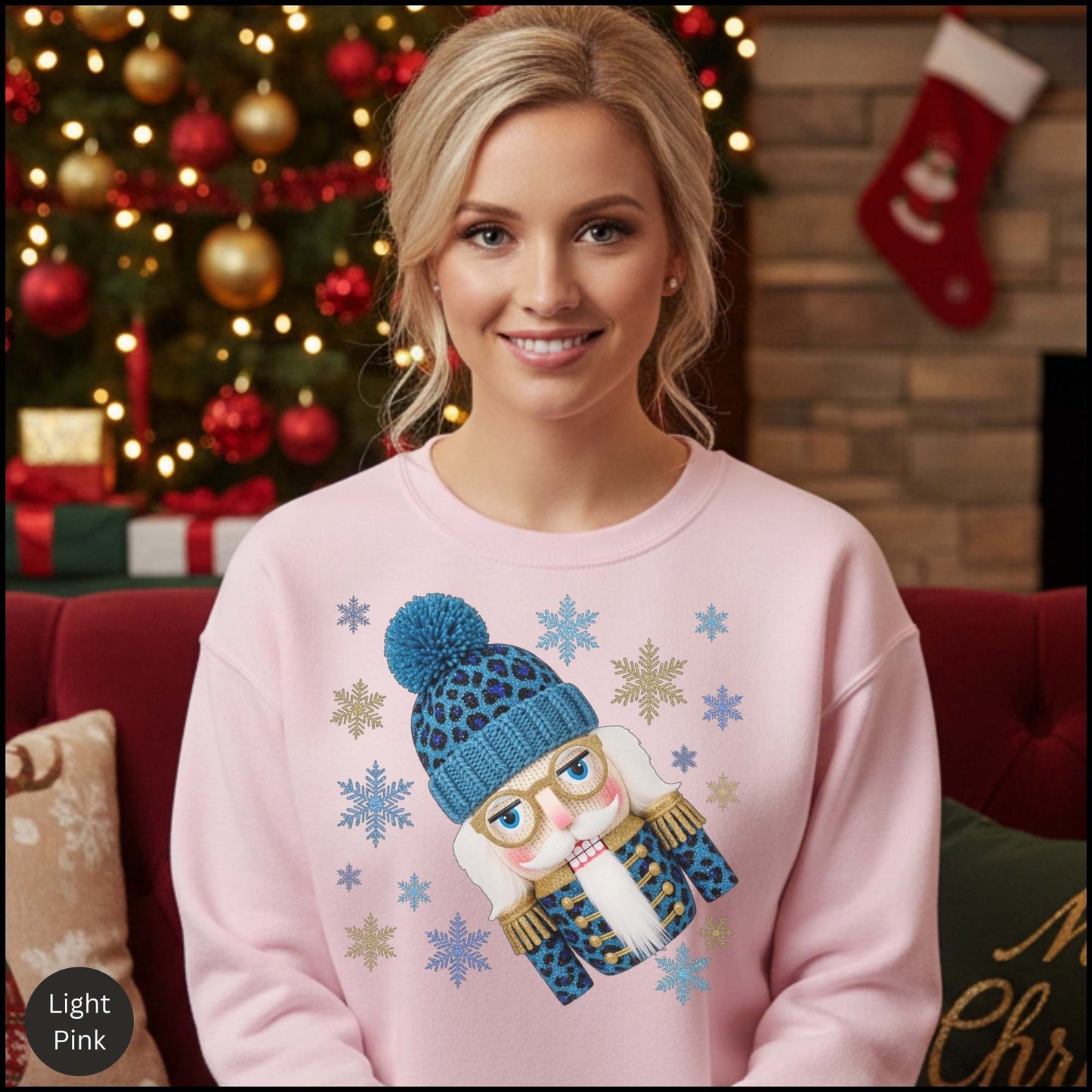 Santa's Favorite Hot Mess Christmas Cocktail Sweatshirt – Pink Glitter Martini Holiday Crewneck for Women