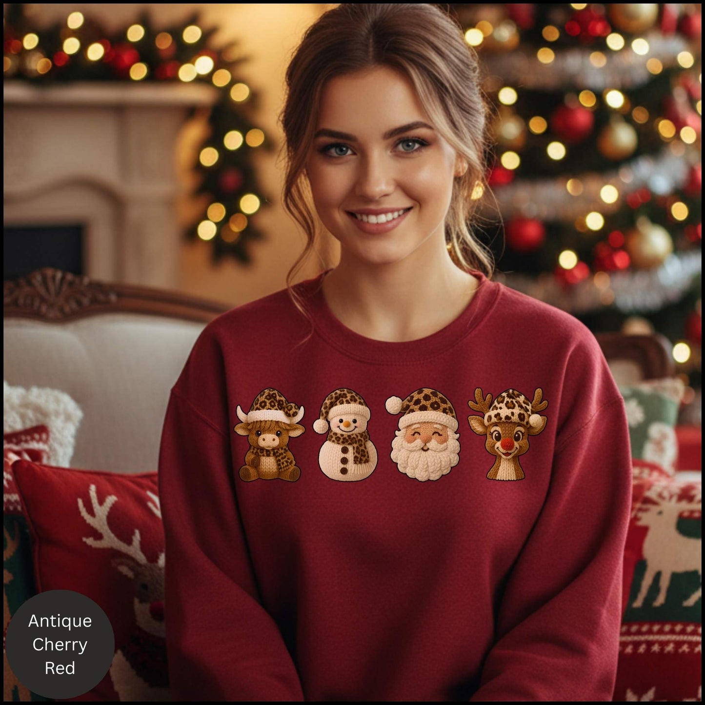 Leopard Christmas Crew Sweatshirt, Cow Snowman Santa Reindeer Sweater, Neutral Western Holiday Pullover