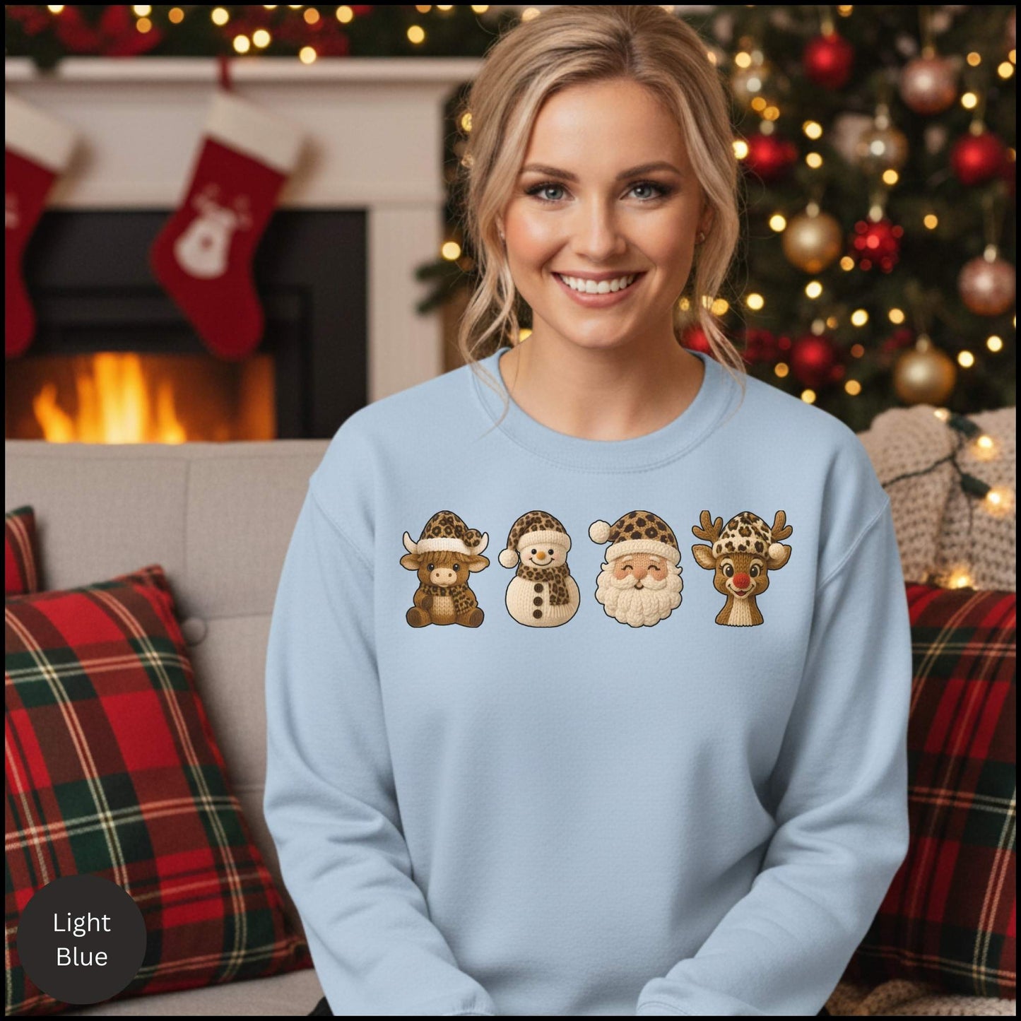 Leopard Christmas Crew Sweatshirt, Cow Snowman Santa Reindeer Sweater, Neutral Western Holiday Pullover