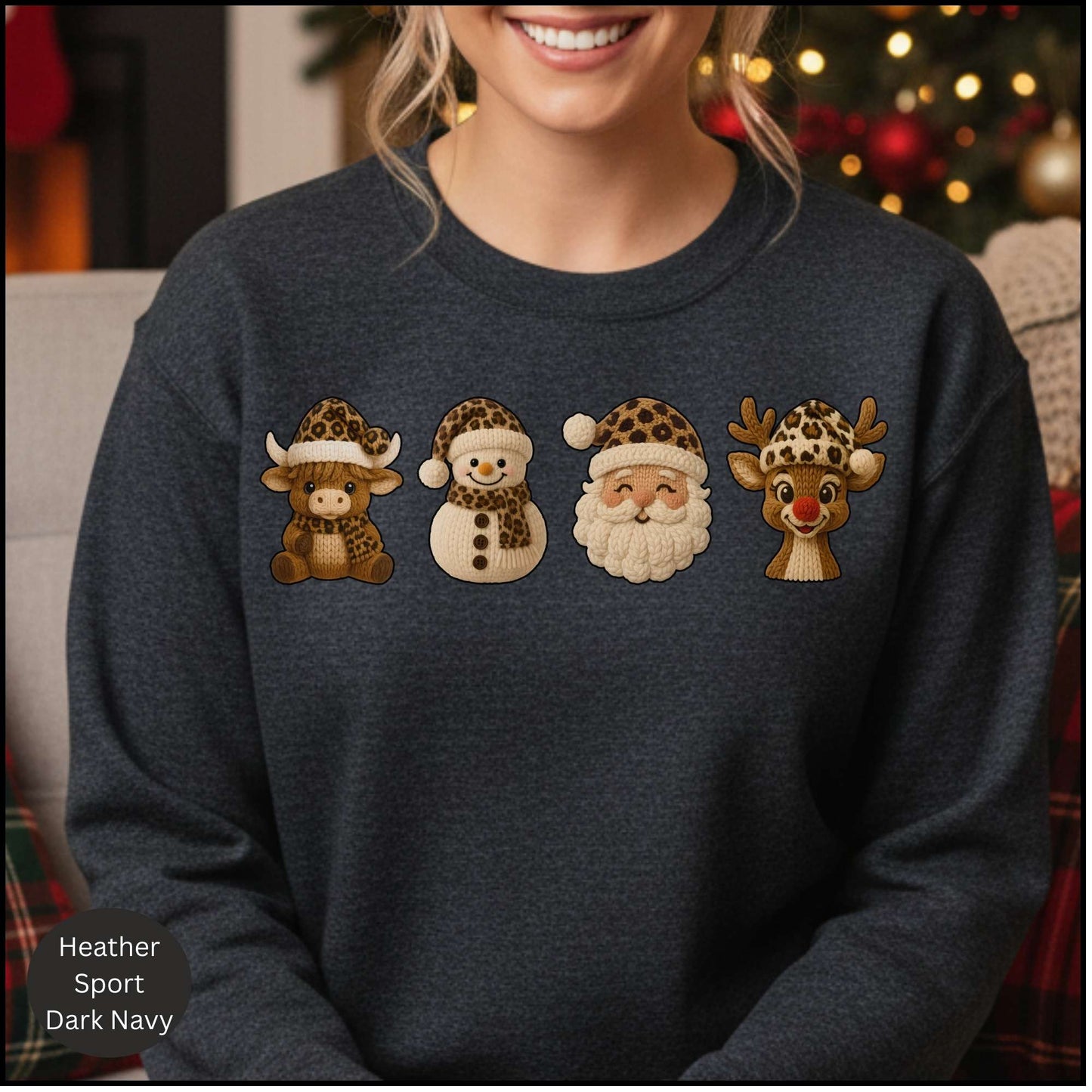 Leopard Christmas Crew Sweatshirt, Cow Snowman Santa Reindeer Sweater, Neutral Western Holiday Pullover