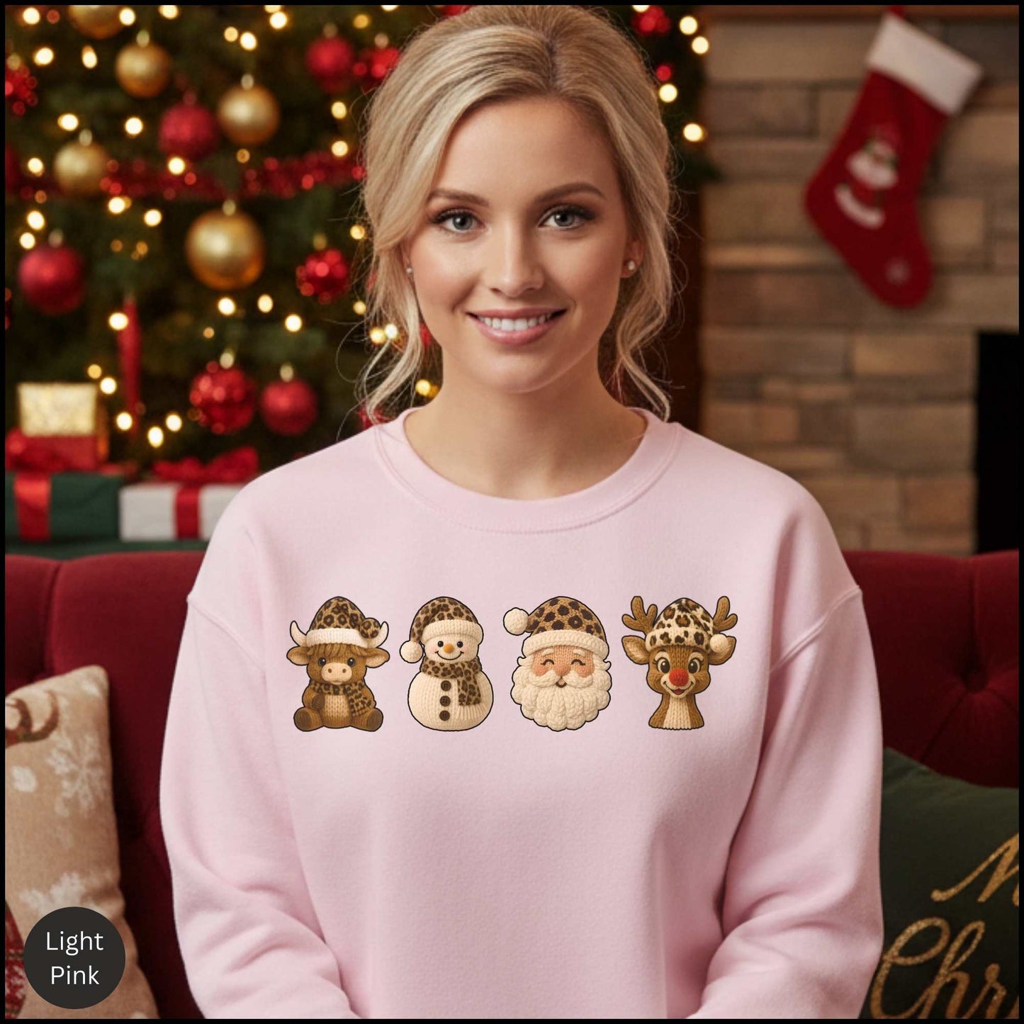 Leopard Christmas Crew Sweatshirt, Cow Snowman Santa Reindeer Sweater, Neutral Western Holiday Pullover