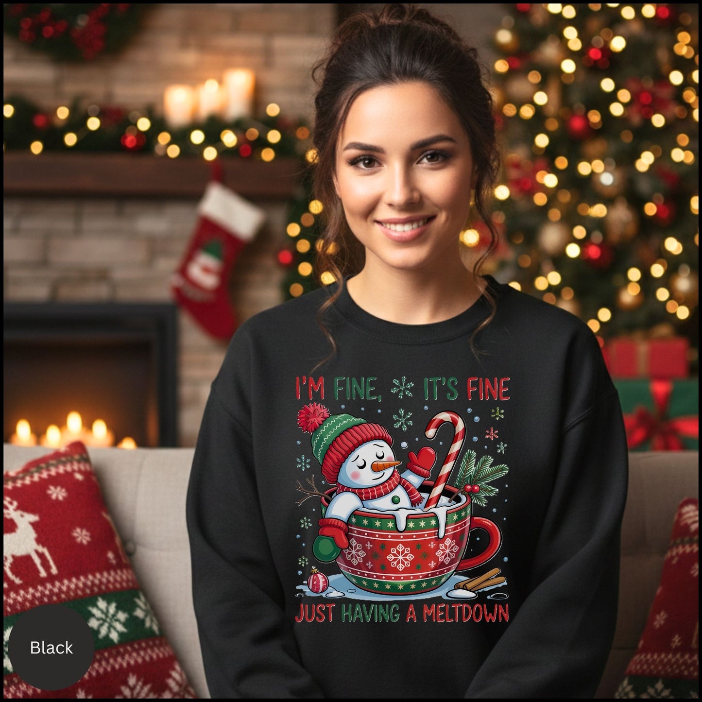 Crewneck Sweatshirt - "I'm Fine, It's Fine" Melting Snowman Holiday Design