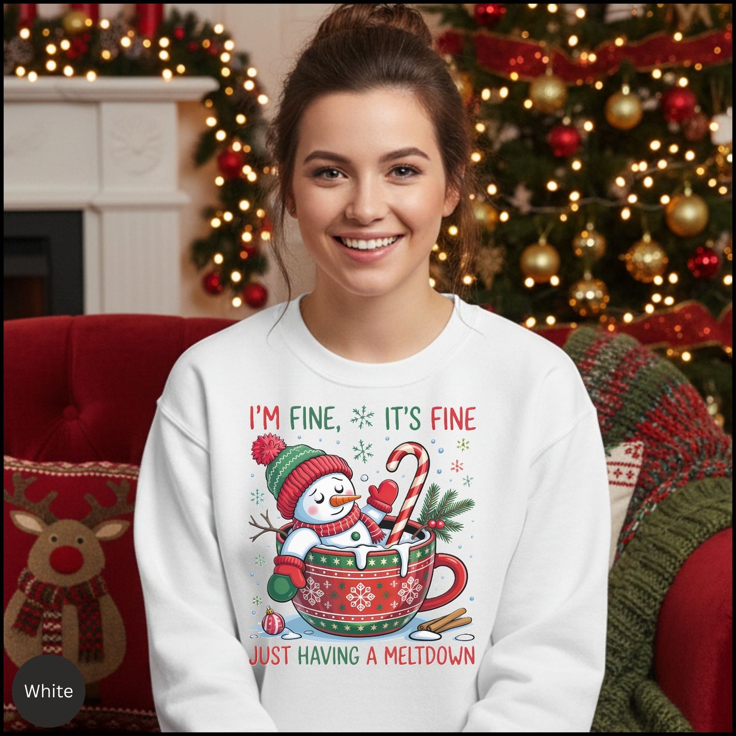 Crewneck Sweatshirt - "I'm Fine, It's Fine" Melting Snowman Holiday Design