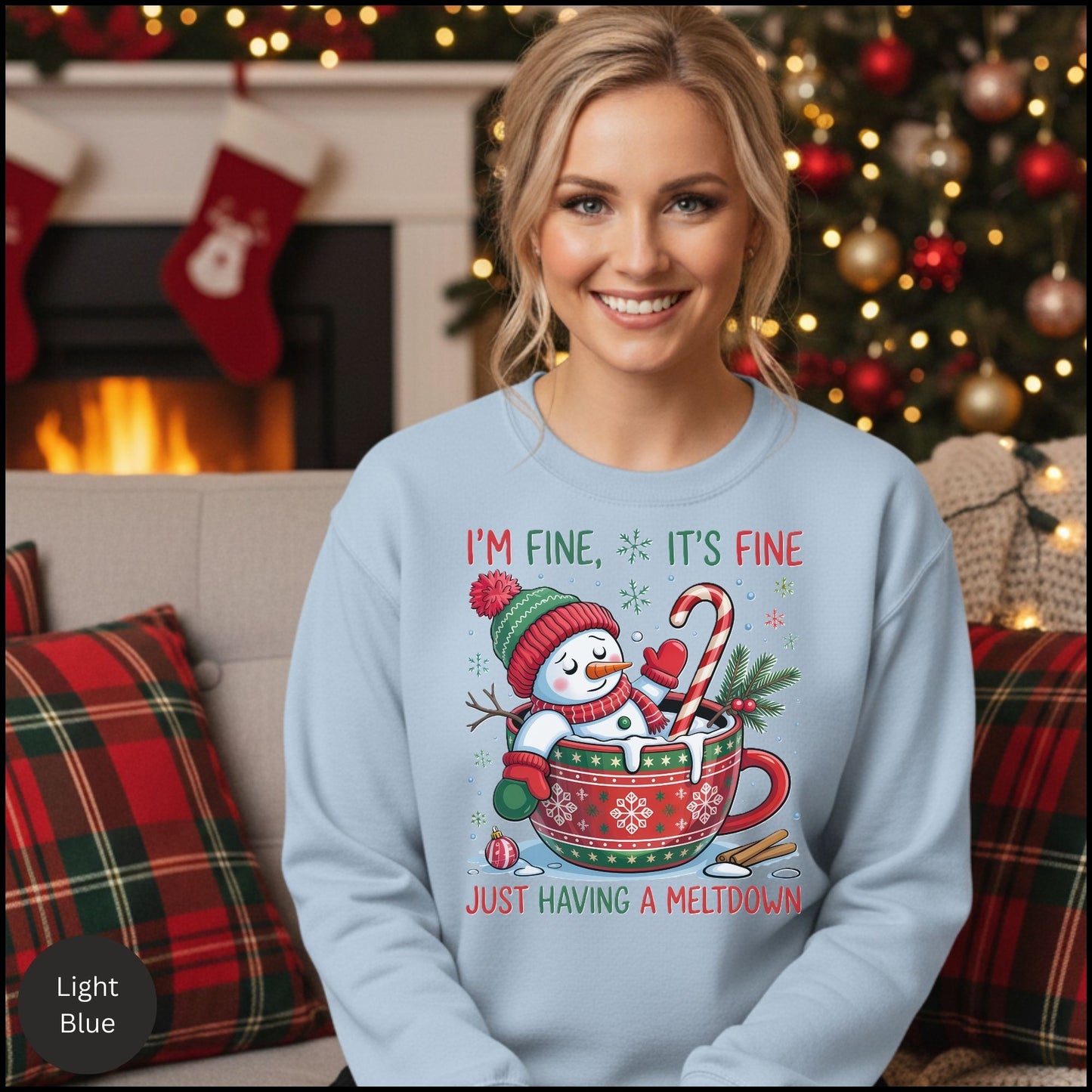Crewneck Sweatshirt - "I'm Fine, It's Fine" Melting Snowman Holiday Design
