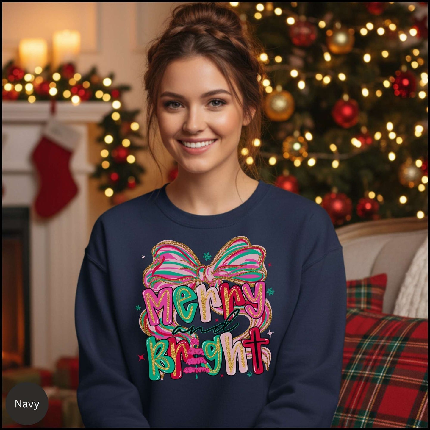 Merry and Bright Crewneck Sweatshirt — Colorful Holiday Graphic