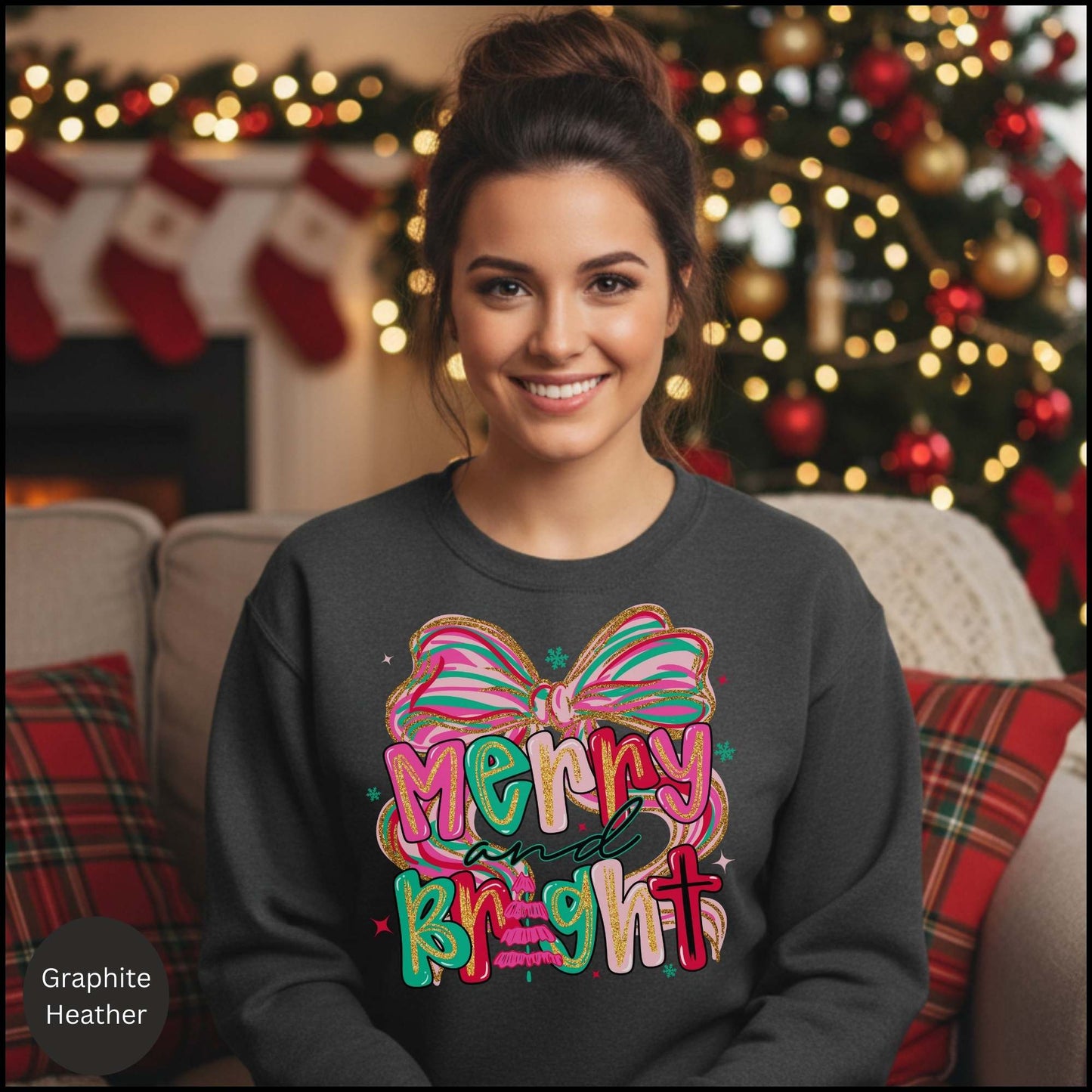 Merry and Bright Crewneck Sweatshirt — Colorful Holiday Graphic