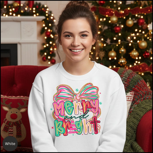 Merry and Bright Crewneck Sweatshirt — Colorful Holiday Graphic