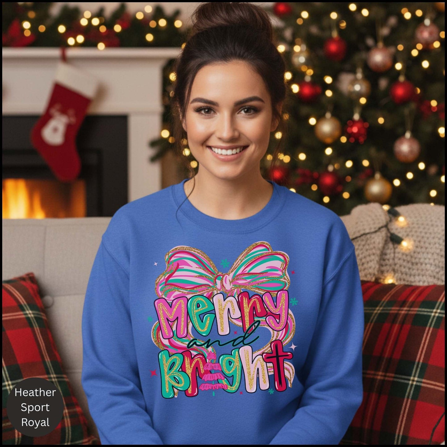 Merry and Bright Crewneck Sweatshirt — Colorful Holiday Graphic