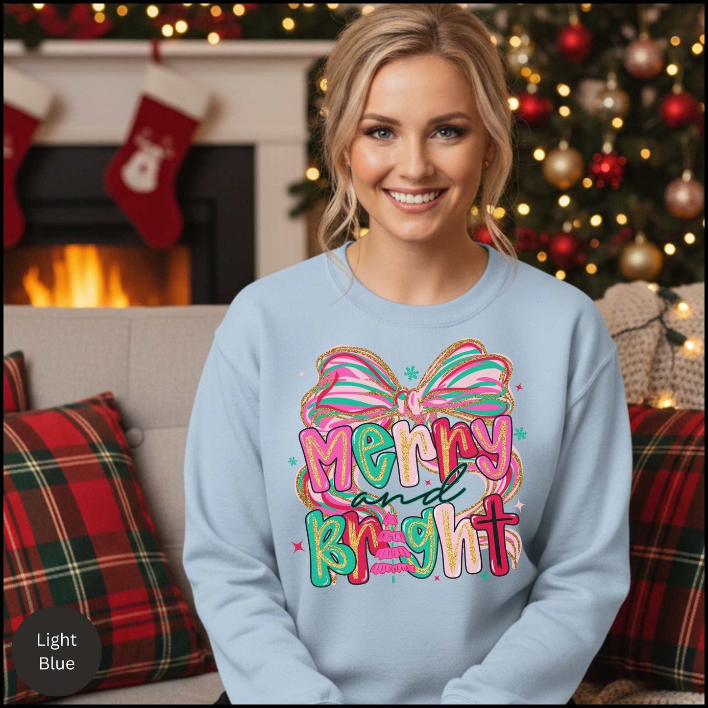 Merry and Bright Crewneck Sweatshirt — Colorful Holiday Graphic