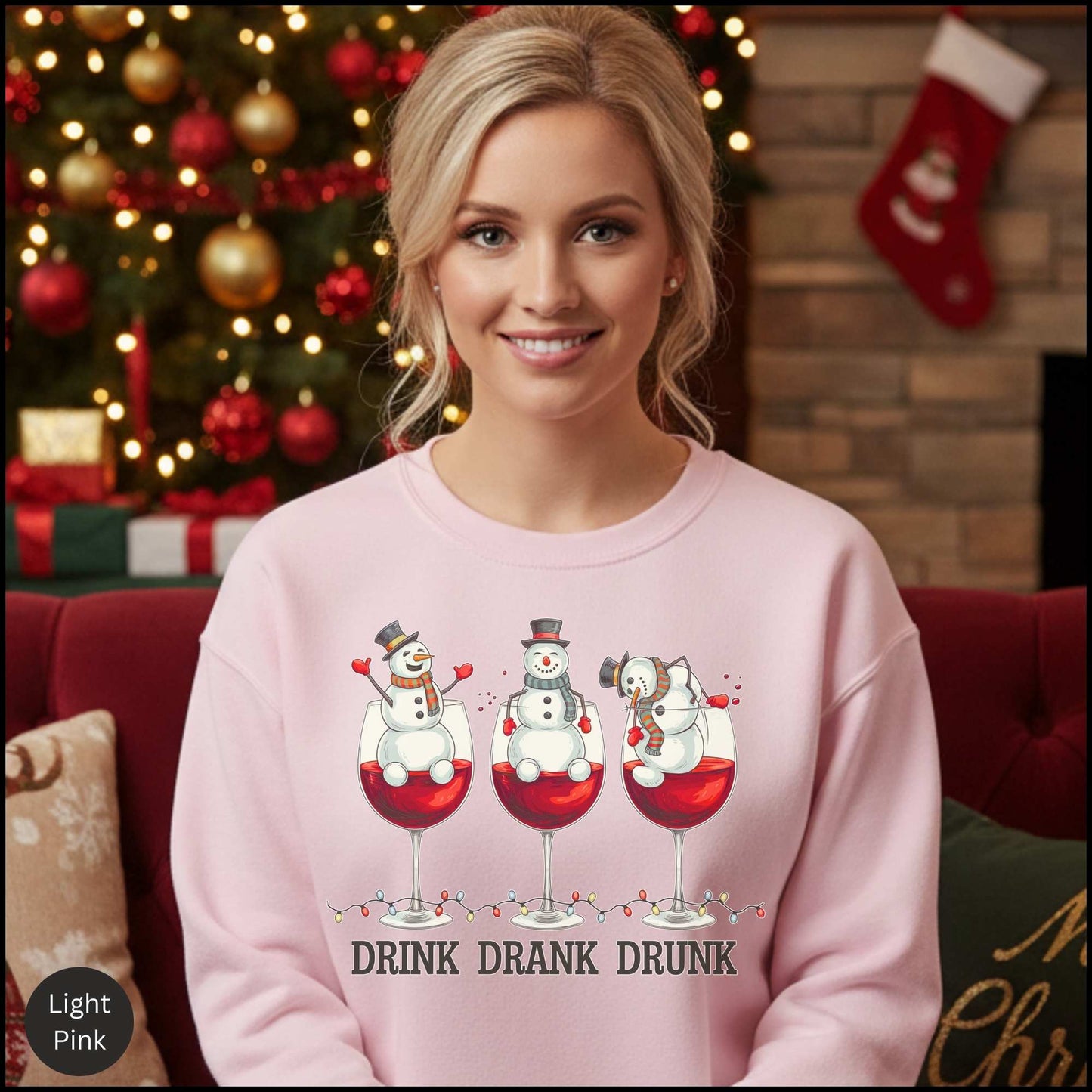Drink Drank Drunk Christmas Sweatshirt — Snowman Wine Holiday Crewneck