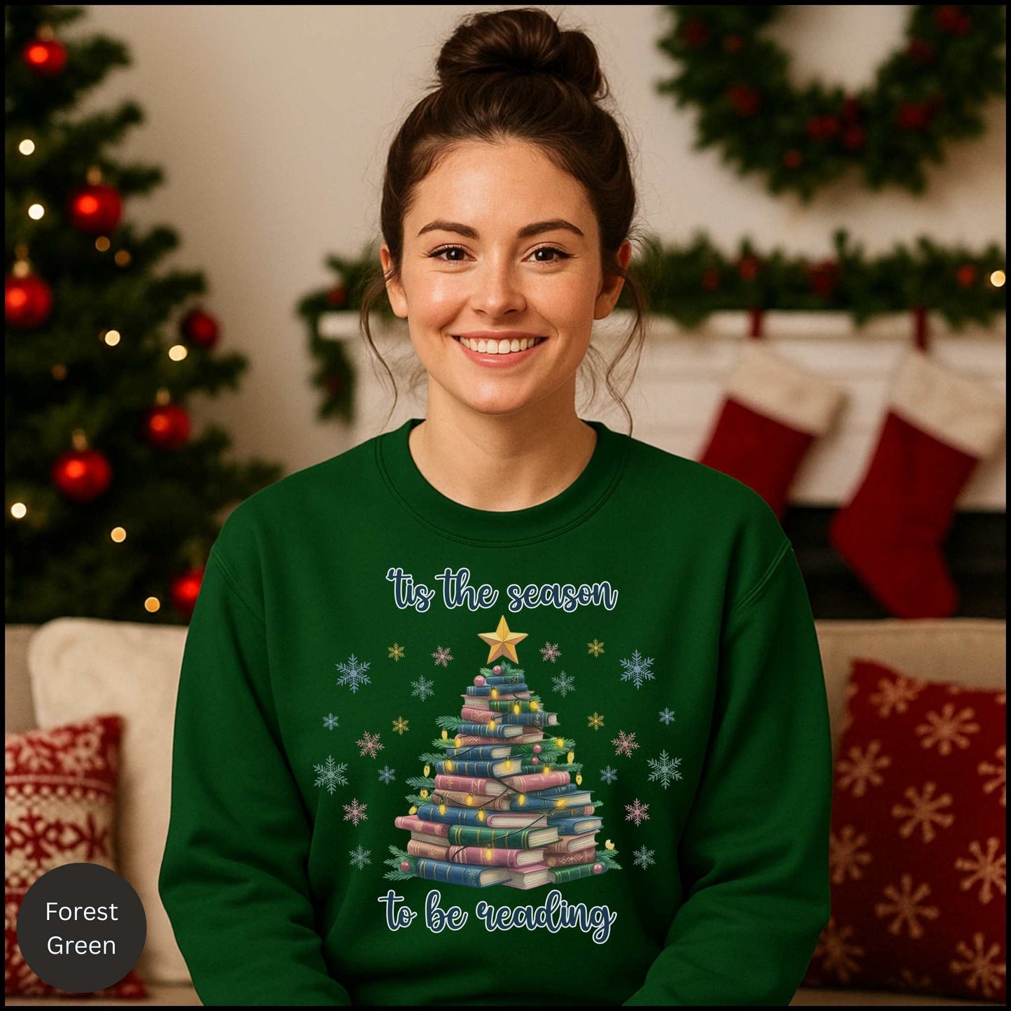 Reading Christmas Sweatshirt — "'Tis the Season to Be Reading" Book Tree Crewneck