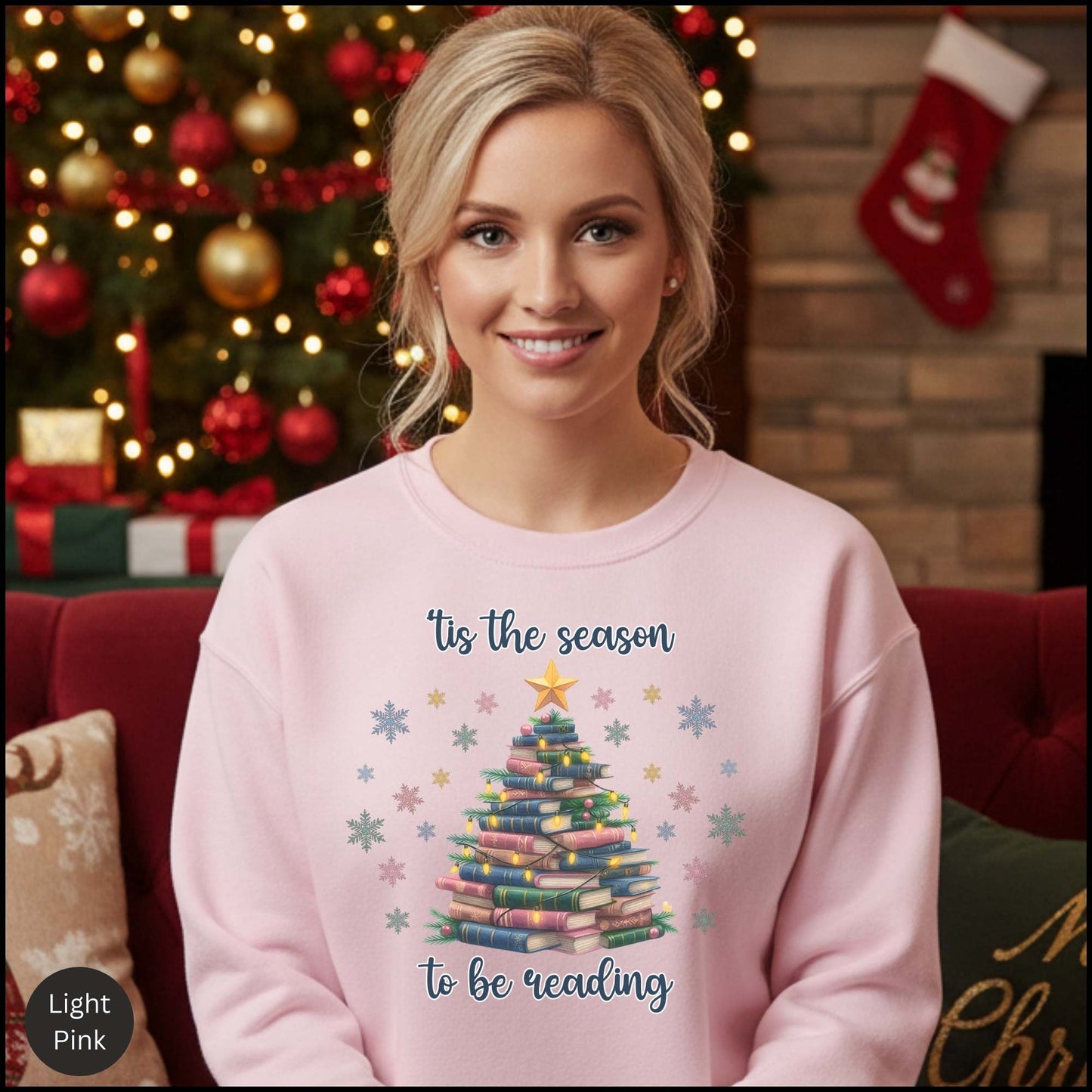 Reading Christmas Sweatshirt — "'Tis the Season to Be Reading" Book Tree Crewneck