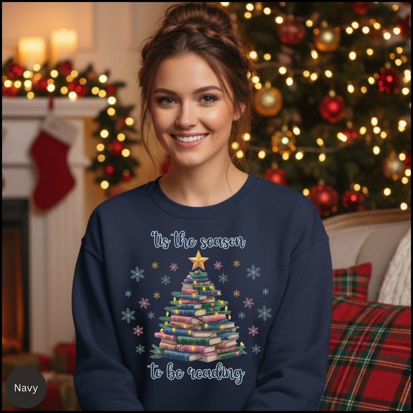 Reading Christmas Sweatshirt — "'Tis the Season to Be Reading" Book Tree Crewneck