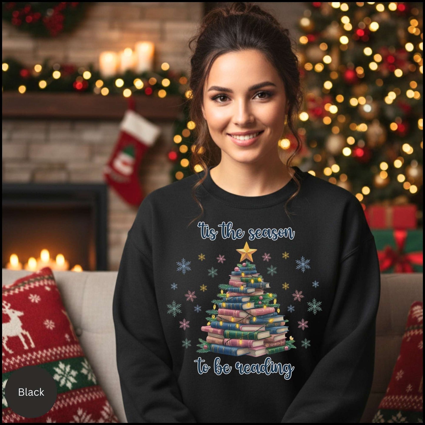 Reading Christmas Sweatshirt — "'Tis the Season to Be Reading" Book Tree Crewneck